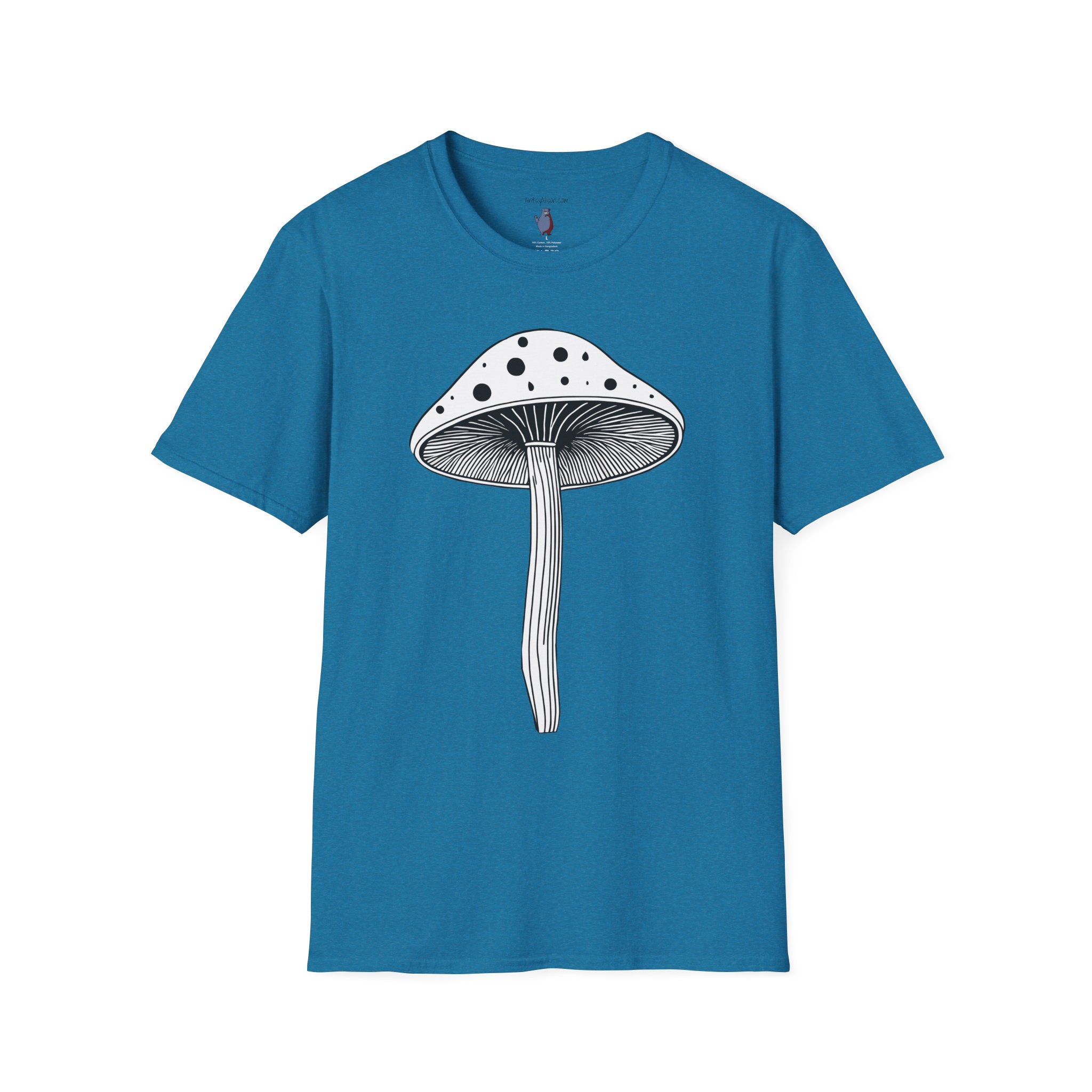 Black and White Mushroom Graphic Art Tee - 100% Cotton T-Shirt