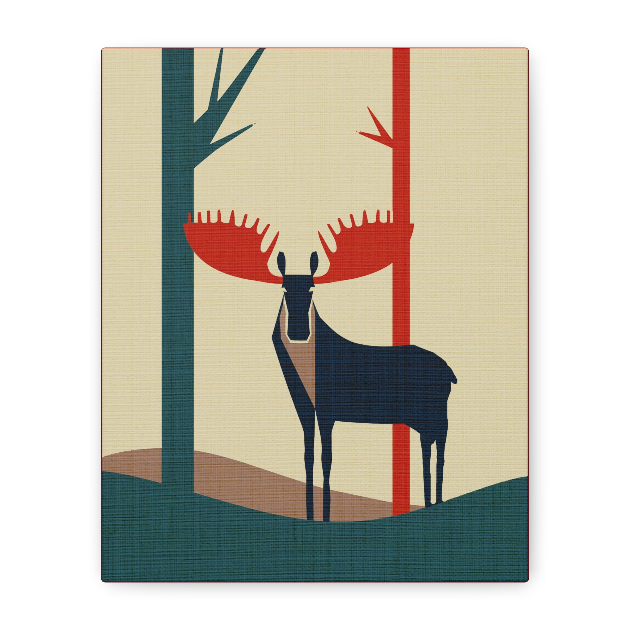 Midwest Mod Moose in Forest No. 2 Winter Print- Matte Canvas, Stretched, 1.25", holiday decor, winter, moose, forest