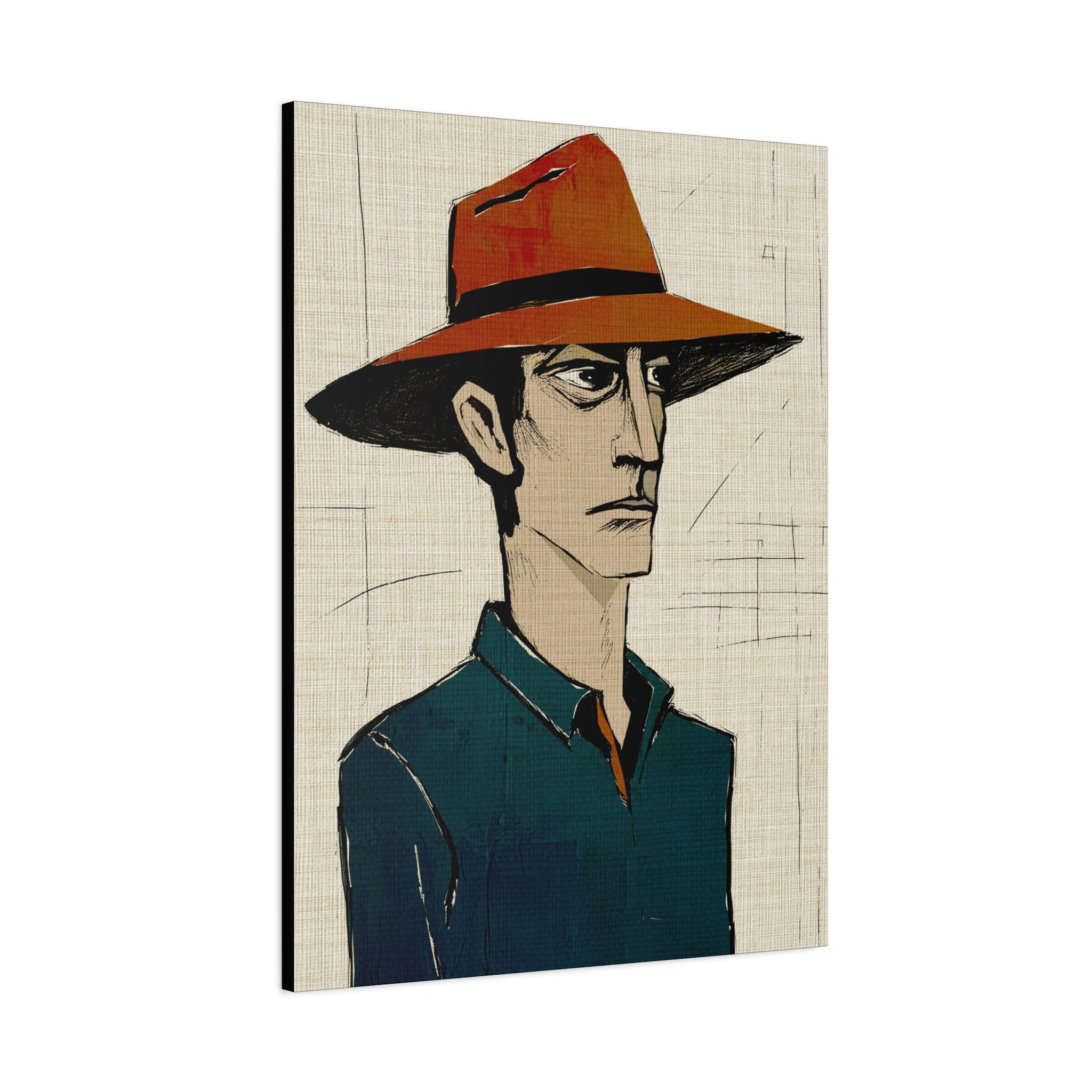 Abstract Cowboy Portrait Collaborative Modern Art Print Number One - Matte Canvas, Stretched, 1.25"
