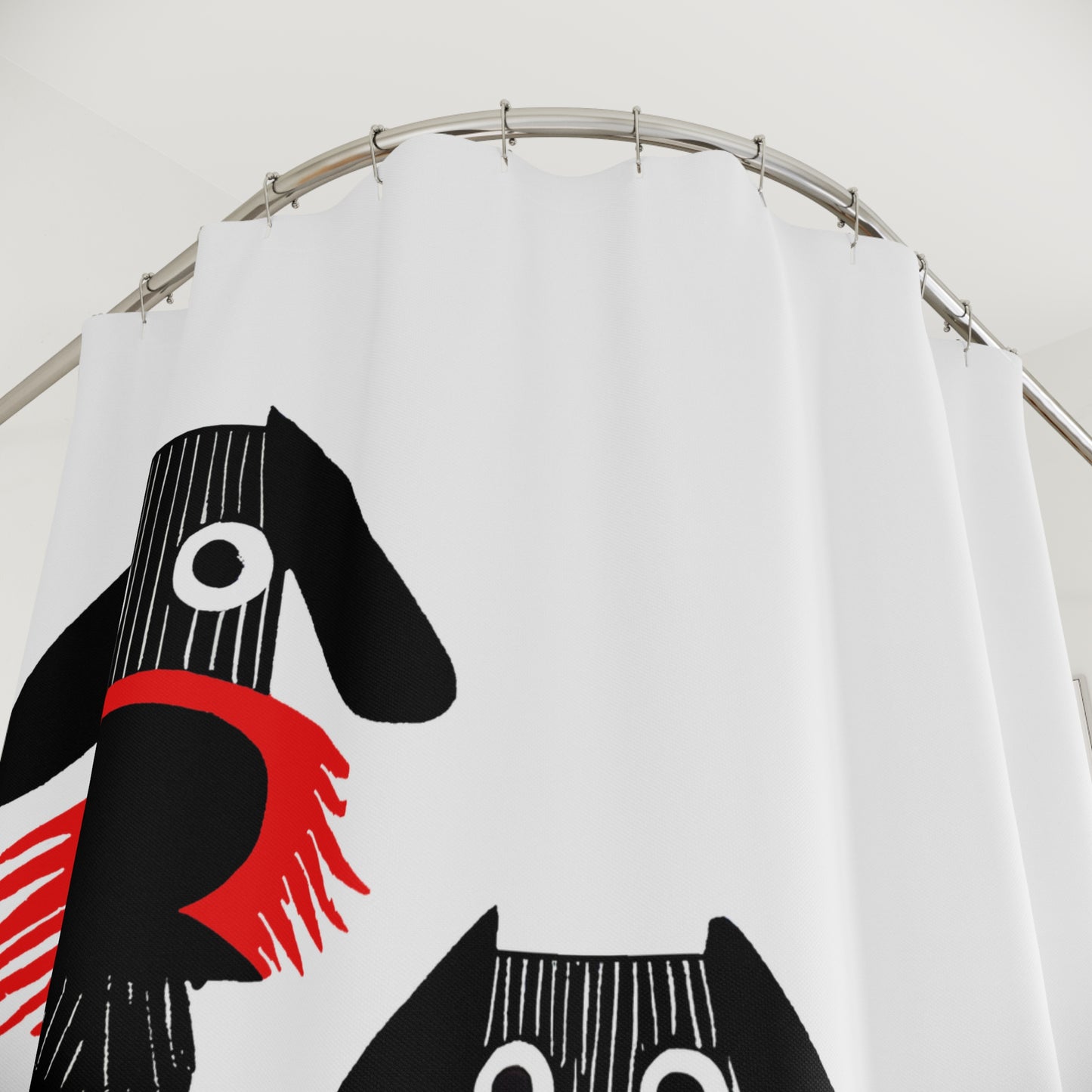 Retro Inspired Wide Eyed Dogs Shower Curtain Red Gradient
