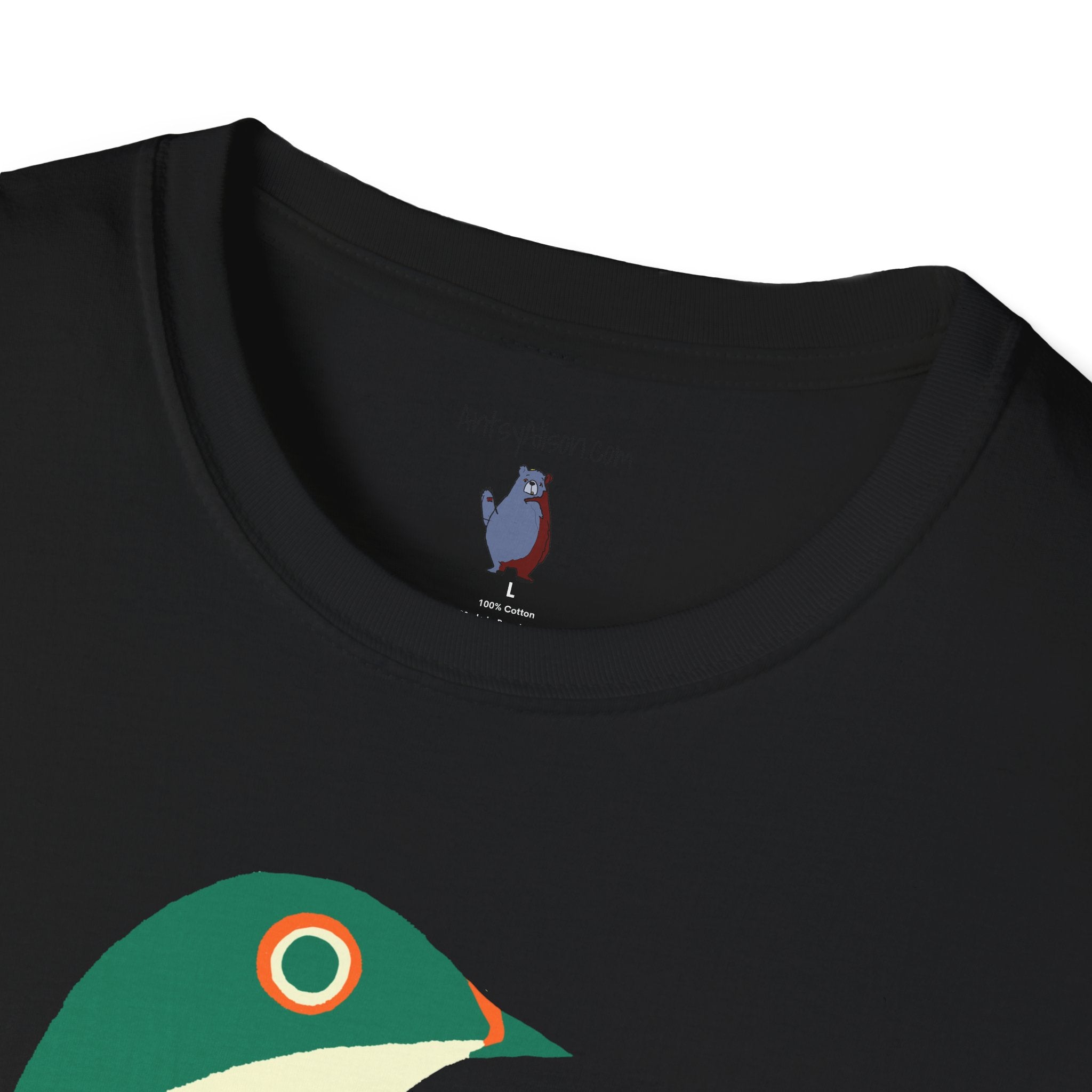 Green and Orange Moon Bird Graphic Art Tee - 100% Cotton T-Shirt