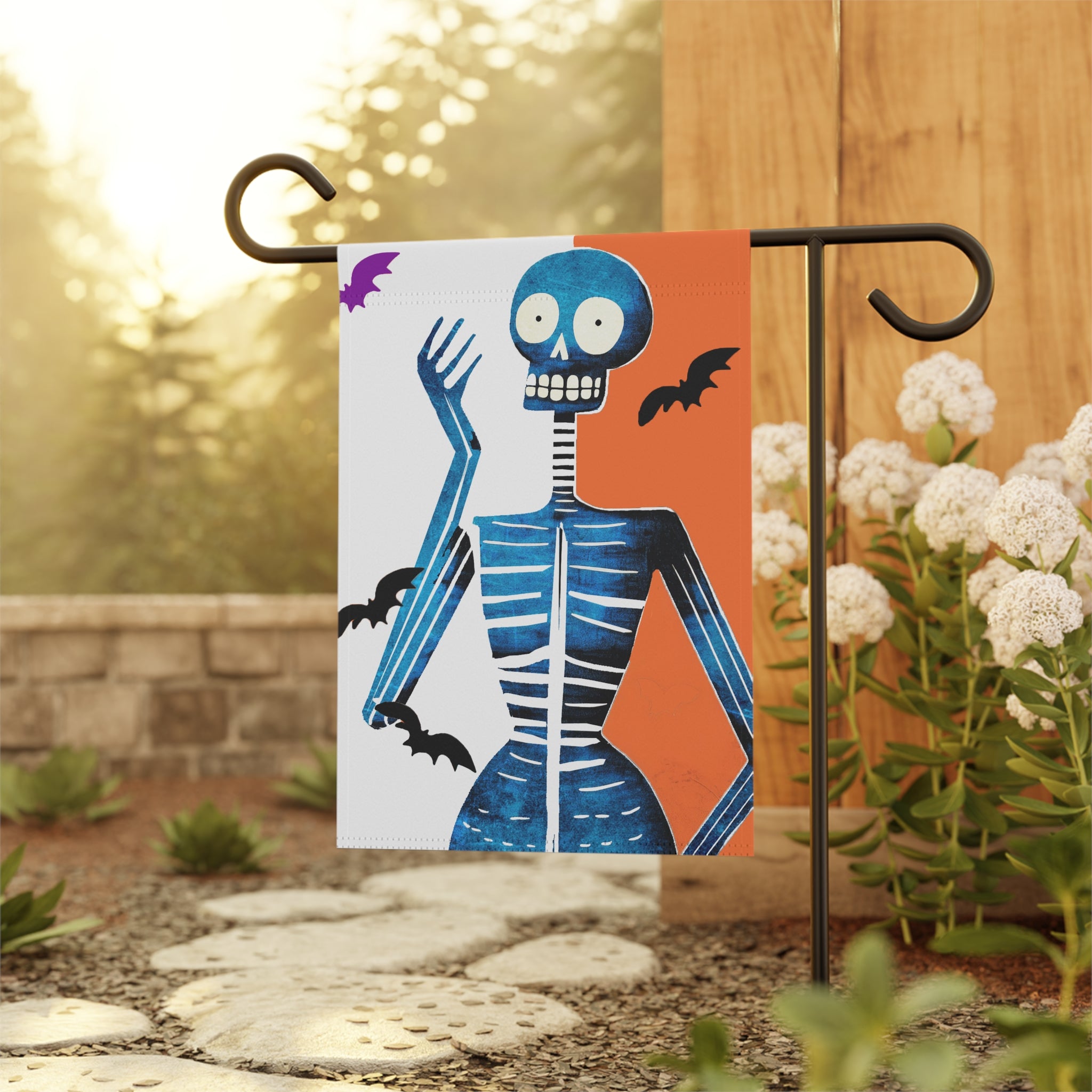 Halloween Seasonal Midwest Mod Blue Skeleton with Bats Whimsical Yard Decoration, Unique Home & Garden Decor, Outdoor Signs, Fun Garden Art