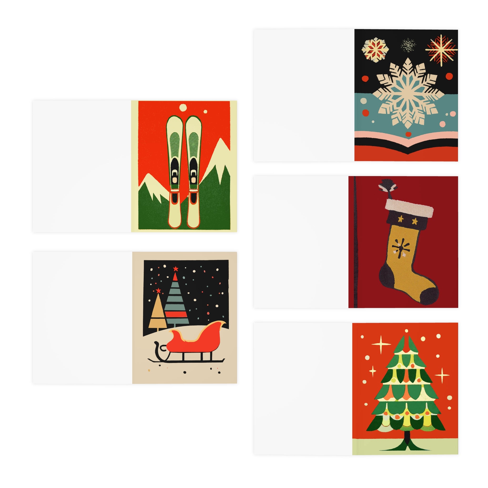 Festive Multi-Design Retro Holiday Greeting Card (5-Pack) - Christmas & Holiday Collection