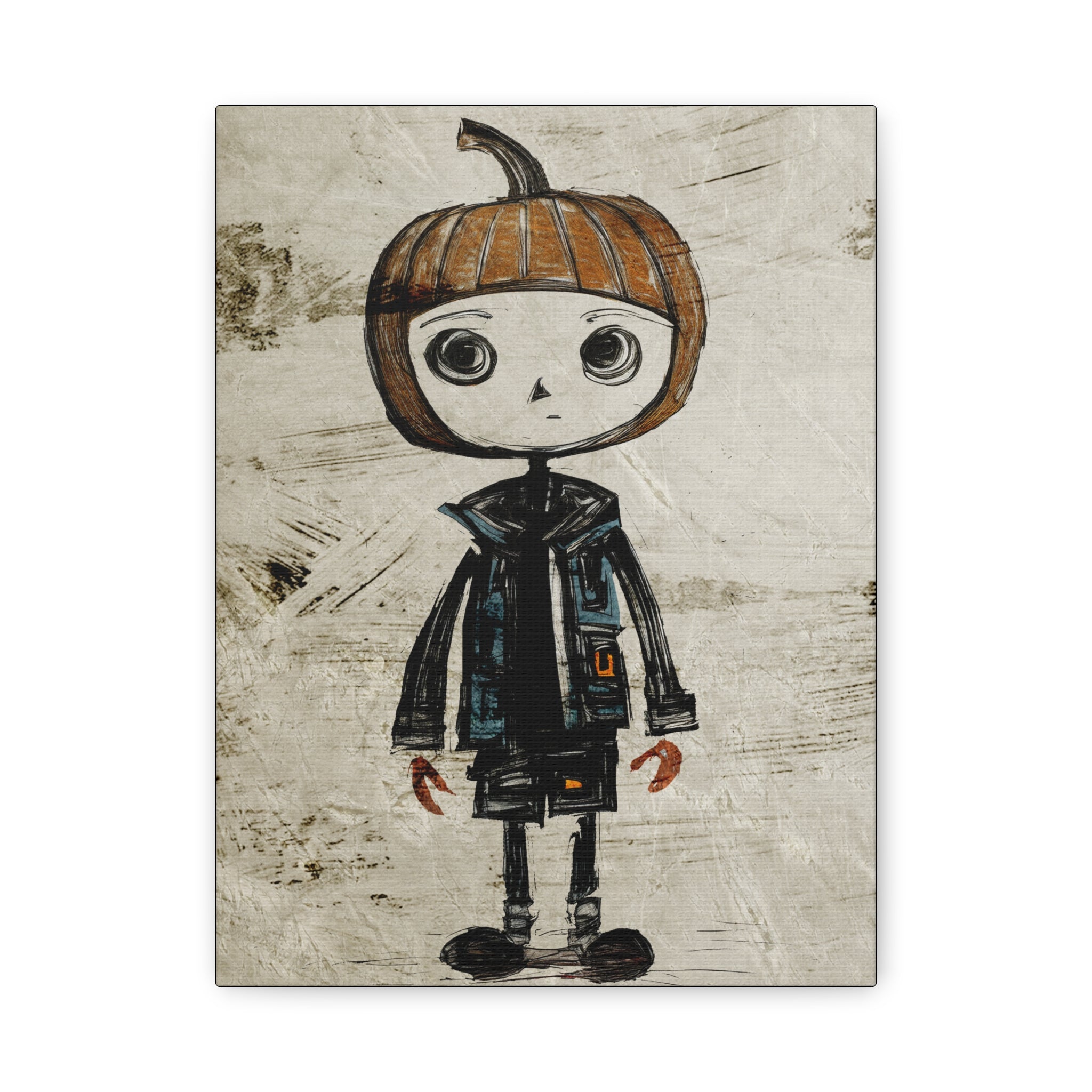 Halloween Seasonal Midwest Mod Pumpkin Boy #2 Art Print  - Matte Canvas, Stretched, 1.25"