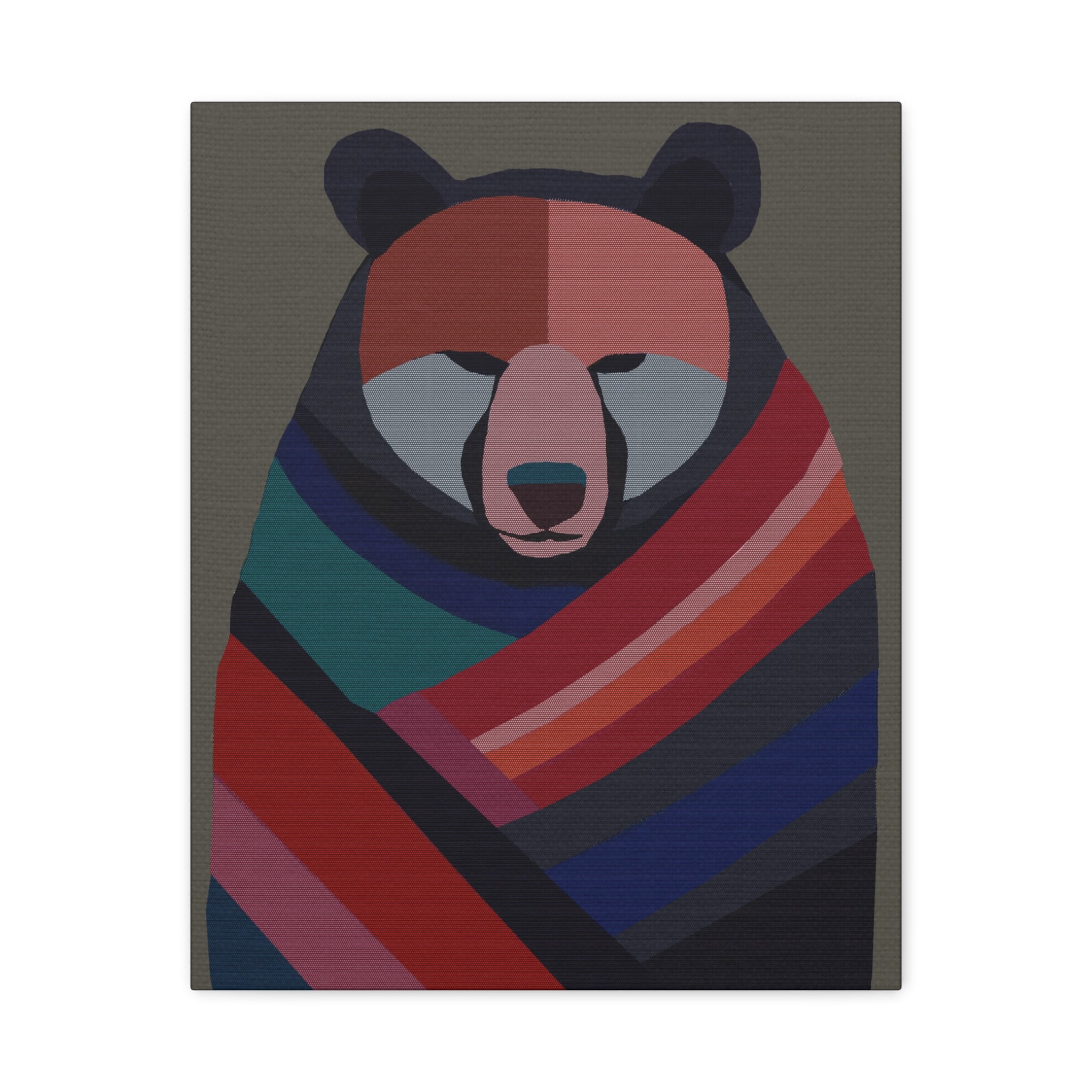 Midwest Mod Bear with Papoose Blanket Winter Print- Matte Canvas, Stretched, 1.25", holiday decor, winter, cozy, bears, blankets