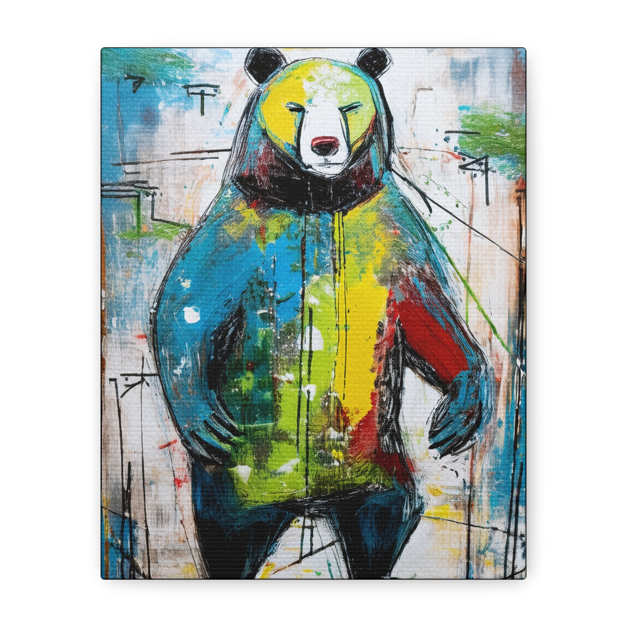 Midwest MCM Inspired Grizzly Bear Collaborative Abstract Modern Art Print - Matte Canvas, Stretched, 1.25"