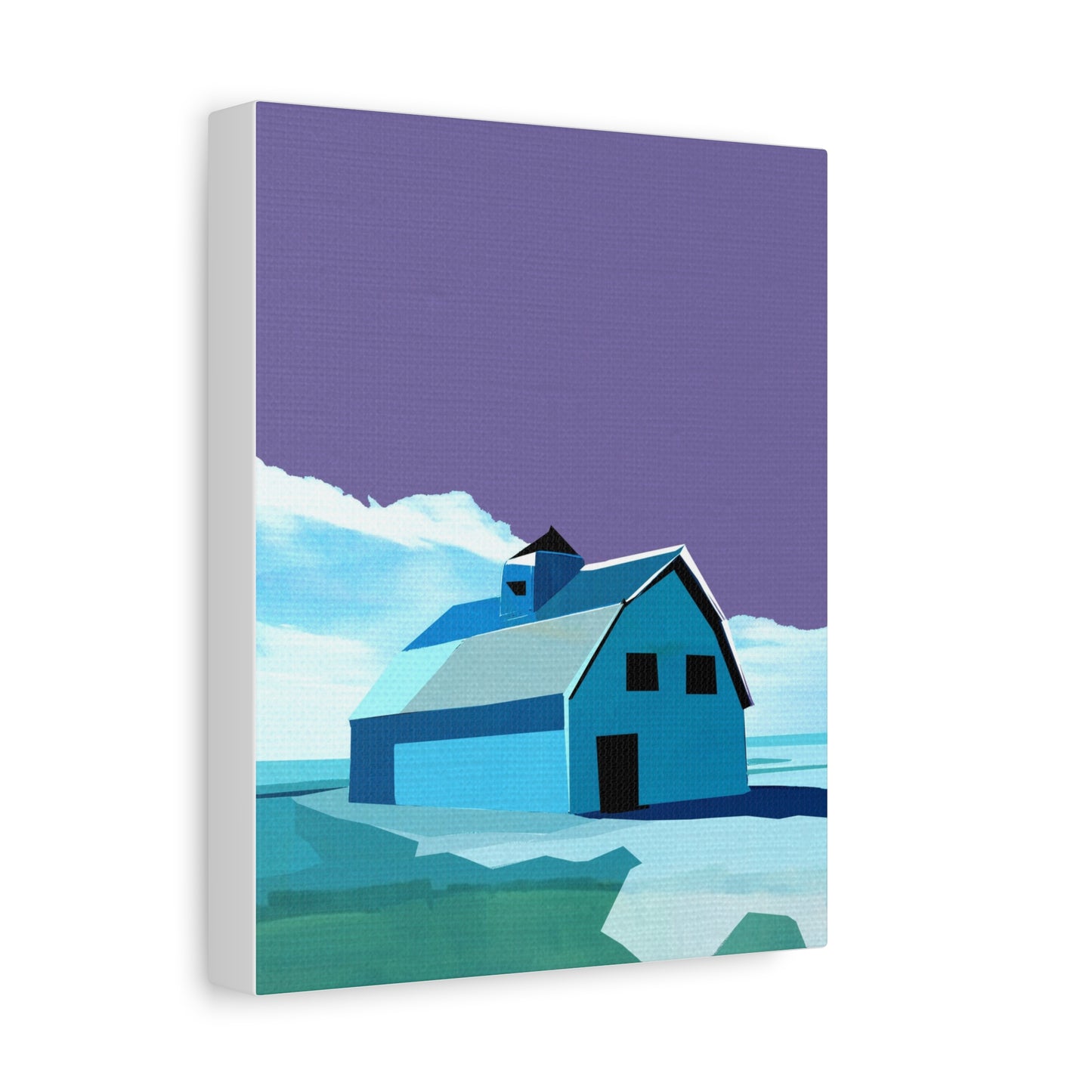 Midwest Modern Prairie Blue Barn Landscape - Matte Canvas, Stretched, 1.25"