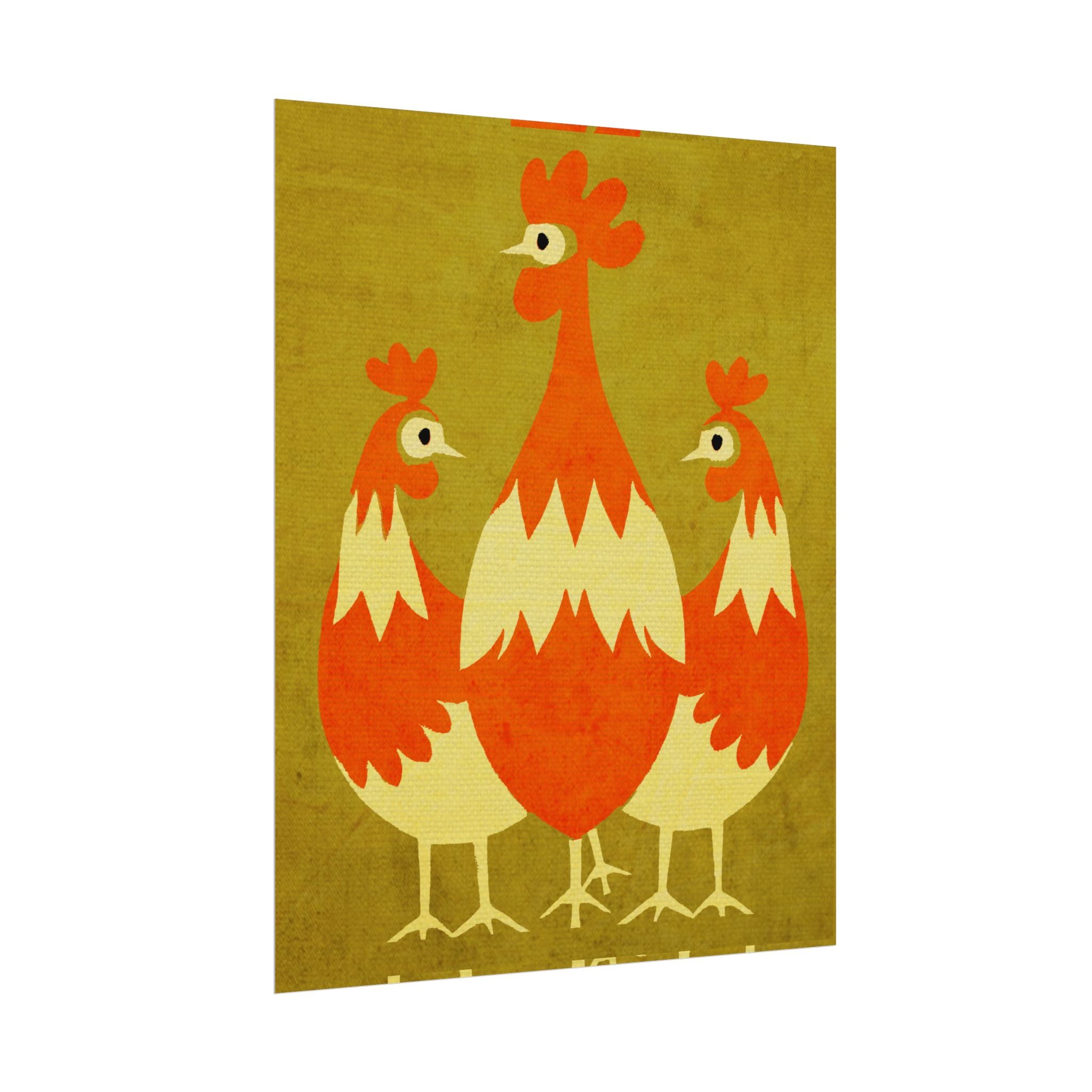 Midwest Modern Pop Art Chicken Trio Print Rolled Poster | Farmhouse Wall Art, Rustic Decor, Animal Print, Kitchen Decor, Gift For Chicken Lovers