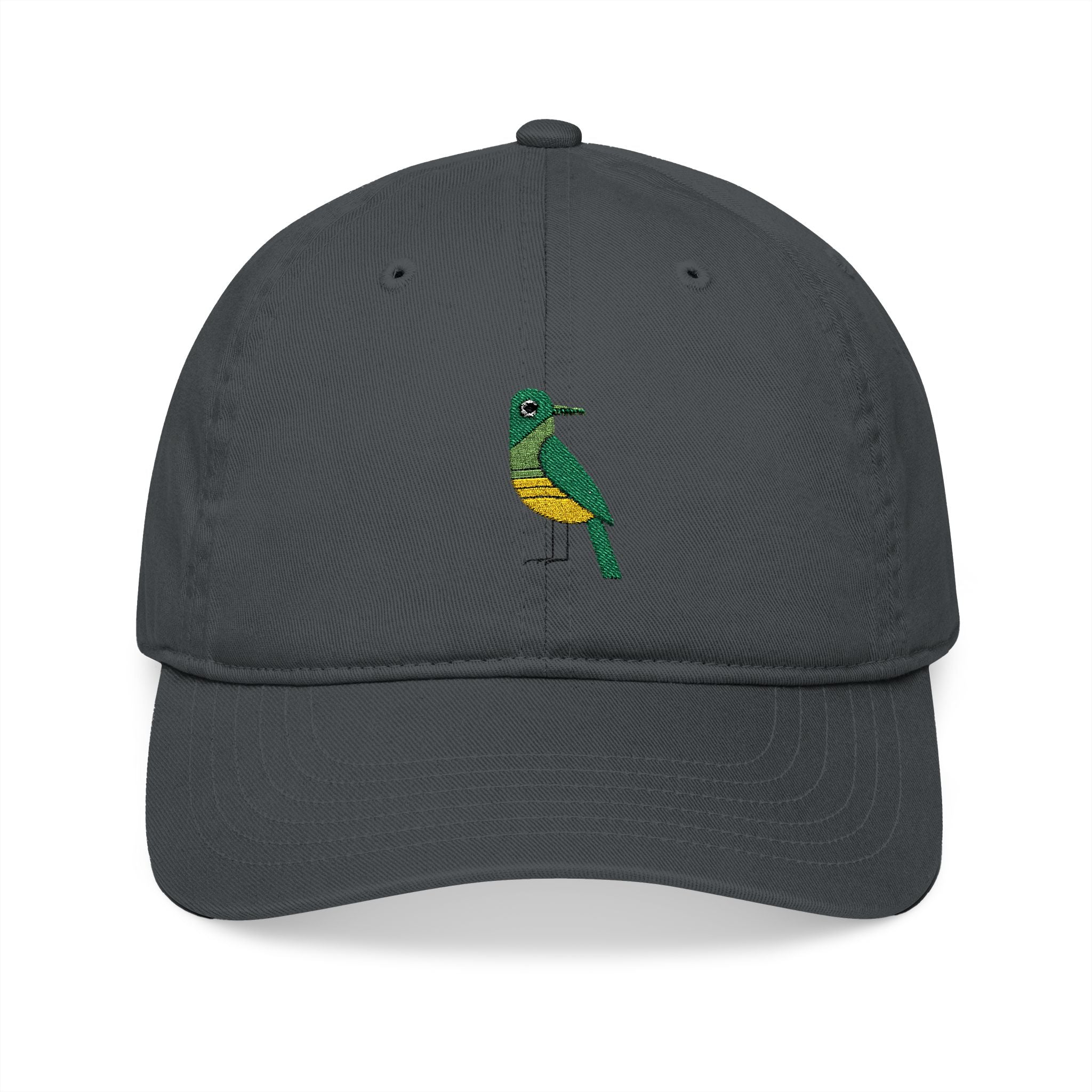 Embroidered Organic Baseball Cap - Stylish Midwest Modern Green Bird Design