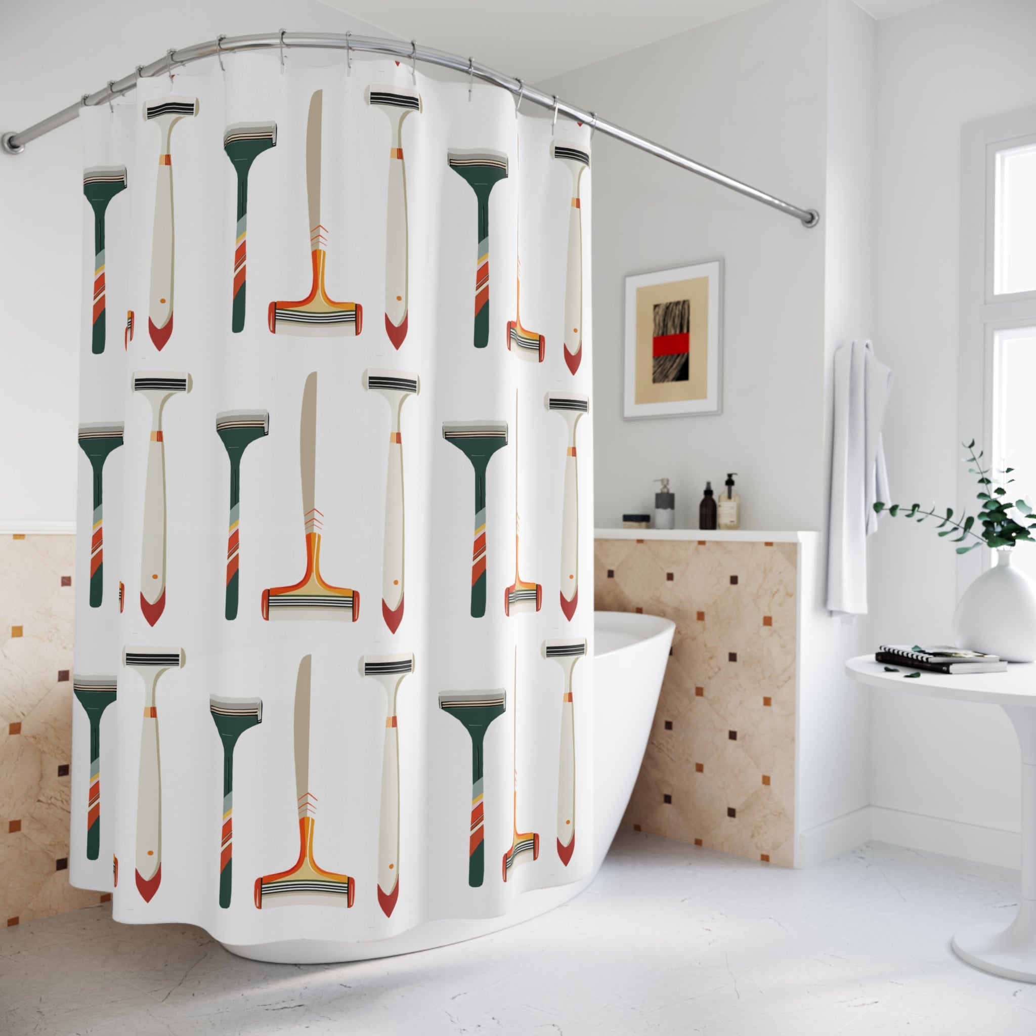 Modern Pop Art Style Shaving Razor Shower Curtain