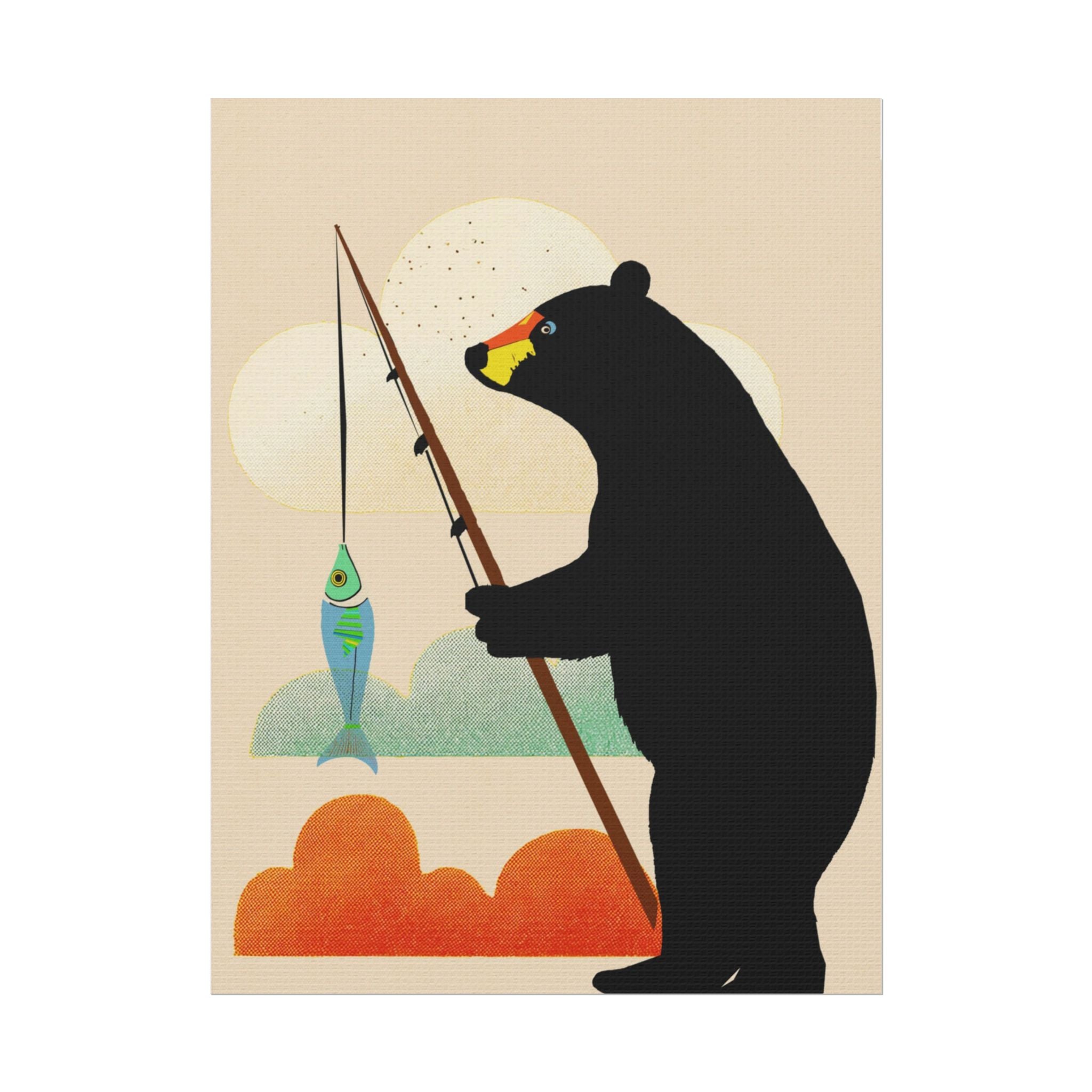 Fishing Bear with Catch Art Print Rolled Poster | Fishing, Bears