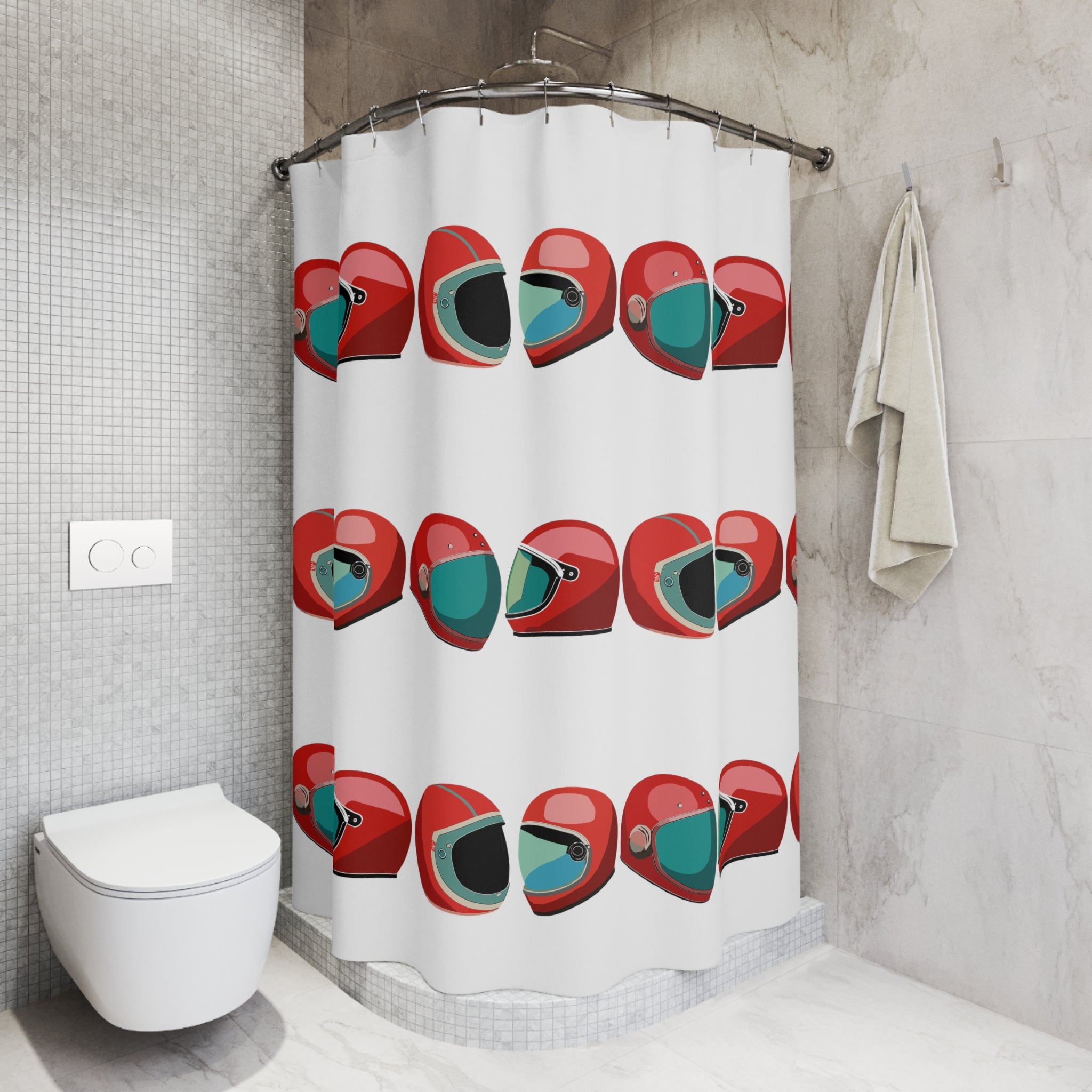 Vintage Retro Helmets Graphic Art Shower Curtain