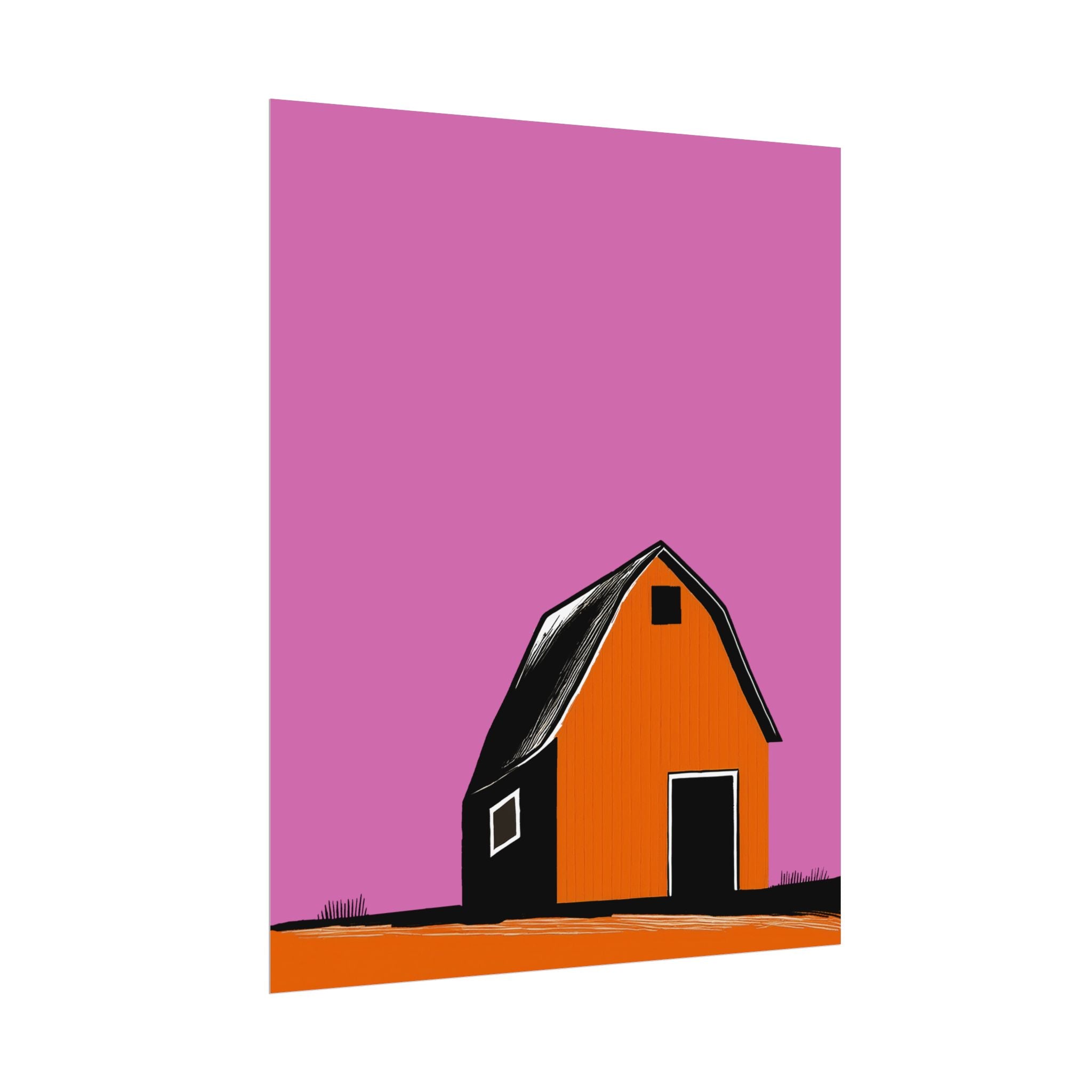 Midwest Modern Prairie Orange Barn Landscape Rolled Poster | Wall Art, Midwest Mod, Prairie, Landscape, Barn