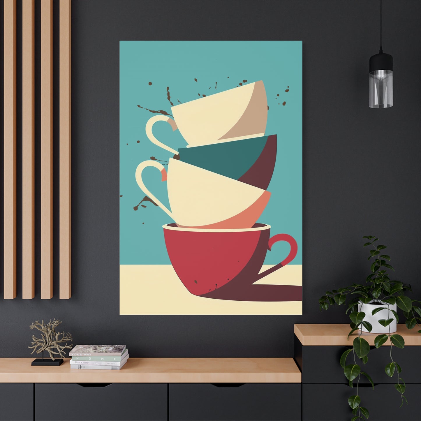 Modern Balancing Coffee Cup Art Print - Matte Canvas, Stretched, 1.25"