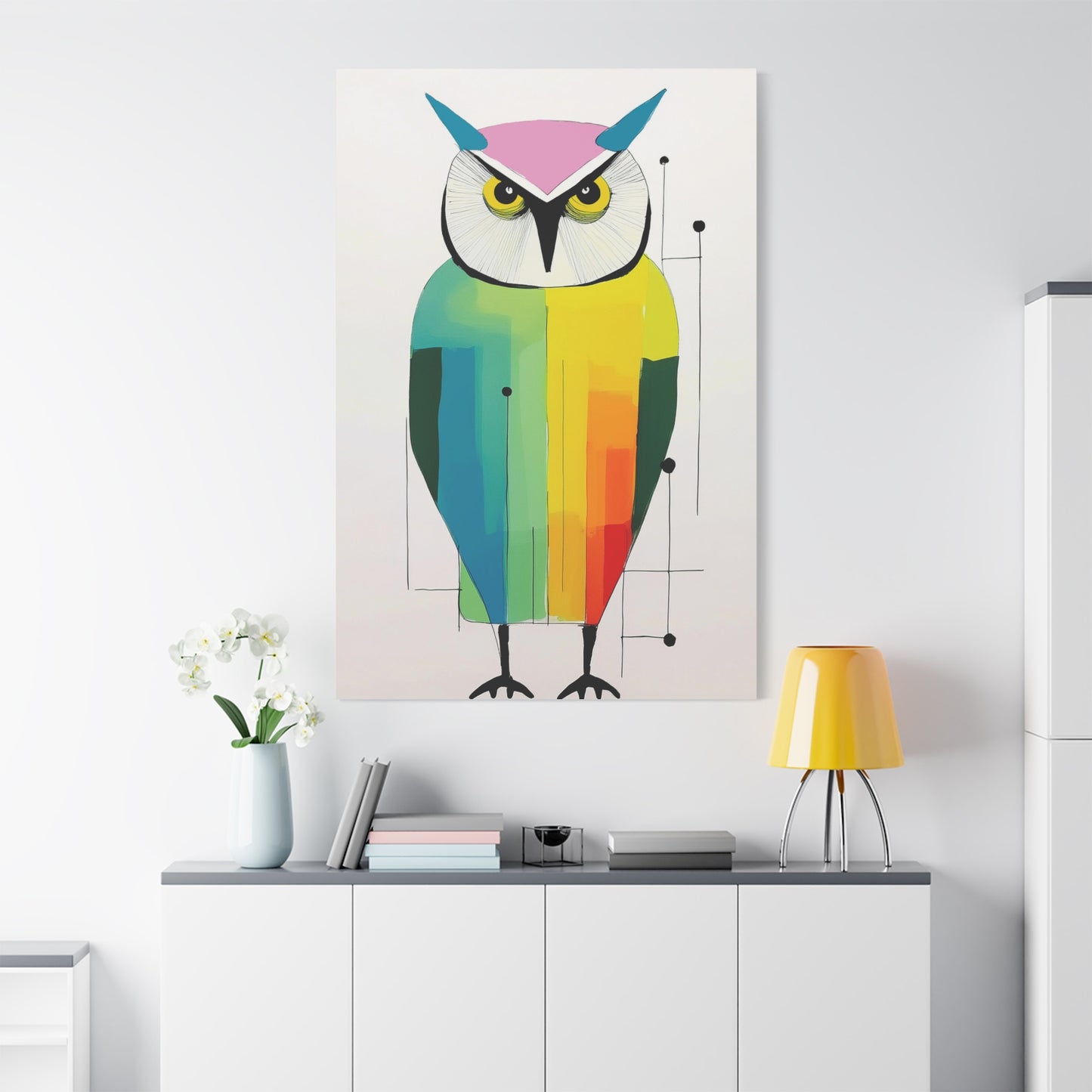 Modern Graphic Art Print Mod Inspired Owl - Matte Canvas, Stretched, 1.25"