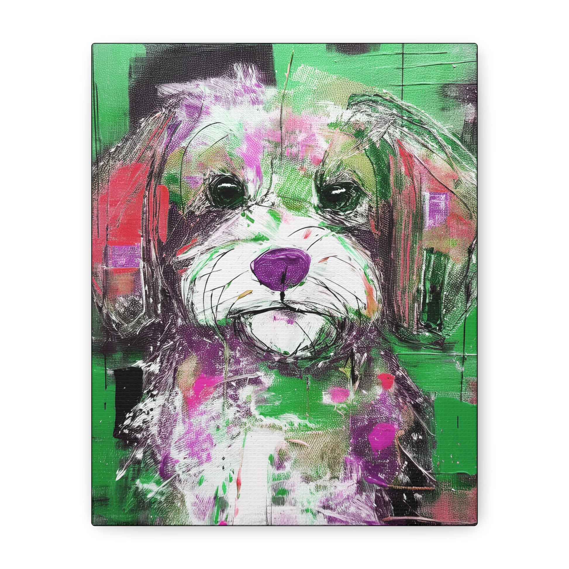 Midwest MCM Inspired Fluffy Pup Dog Collaborative Abstract Modern Art Print - Matte Canvas, Stretched, 1.25"