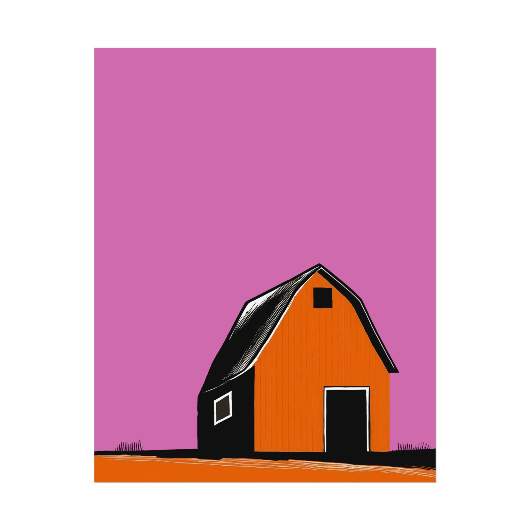 Midwest Modern Prairie Orange Barn Landscape Rolled Poster | Wall Art, Midwest Mod, Prairie, Landscape, Barn