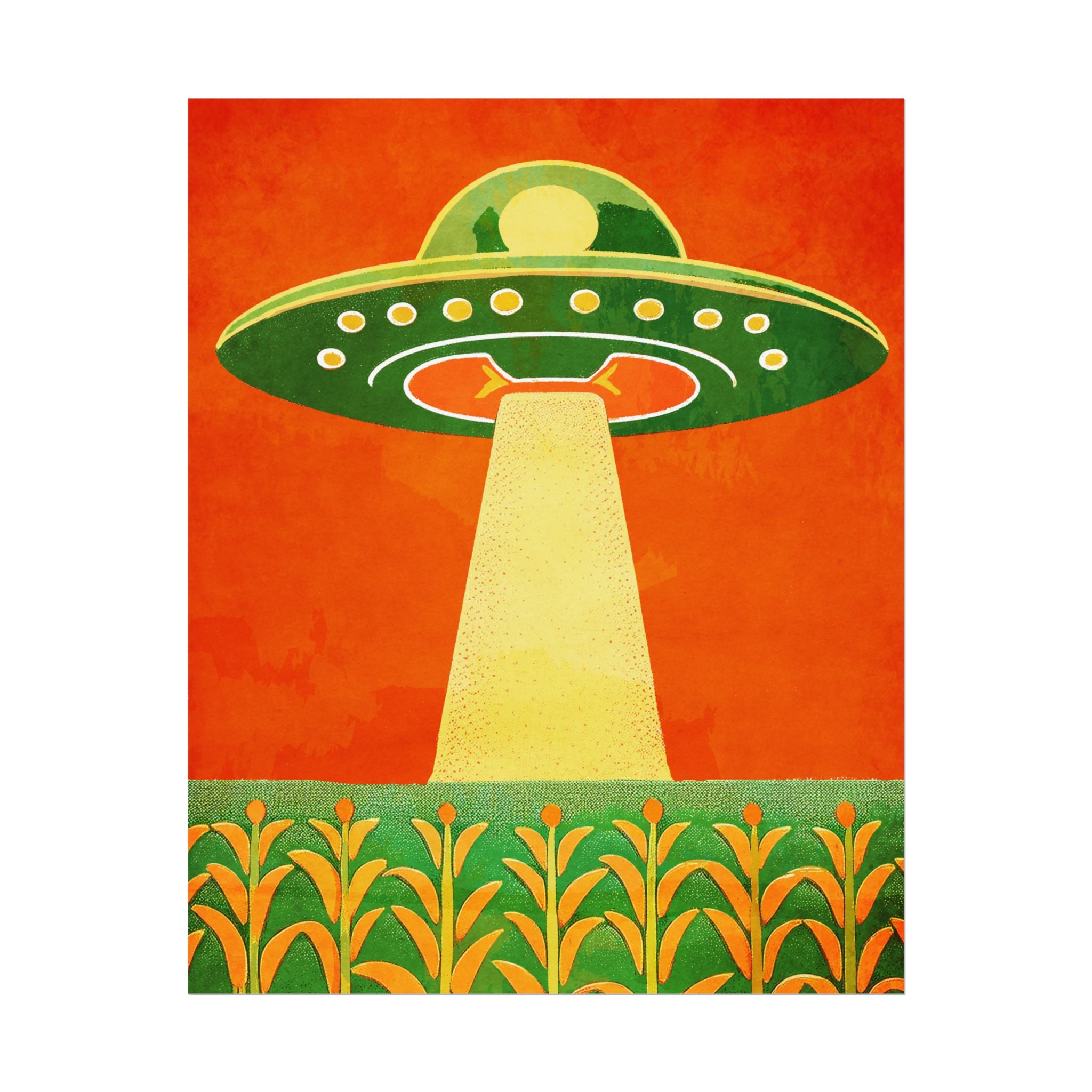 Midwest Modern UFO and Corn Art Print Rolled Poster | Wall Art, Midwest Mod, Prairie, UFO, UAP, Aliens, Cornfield, Martians