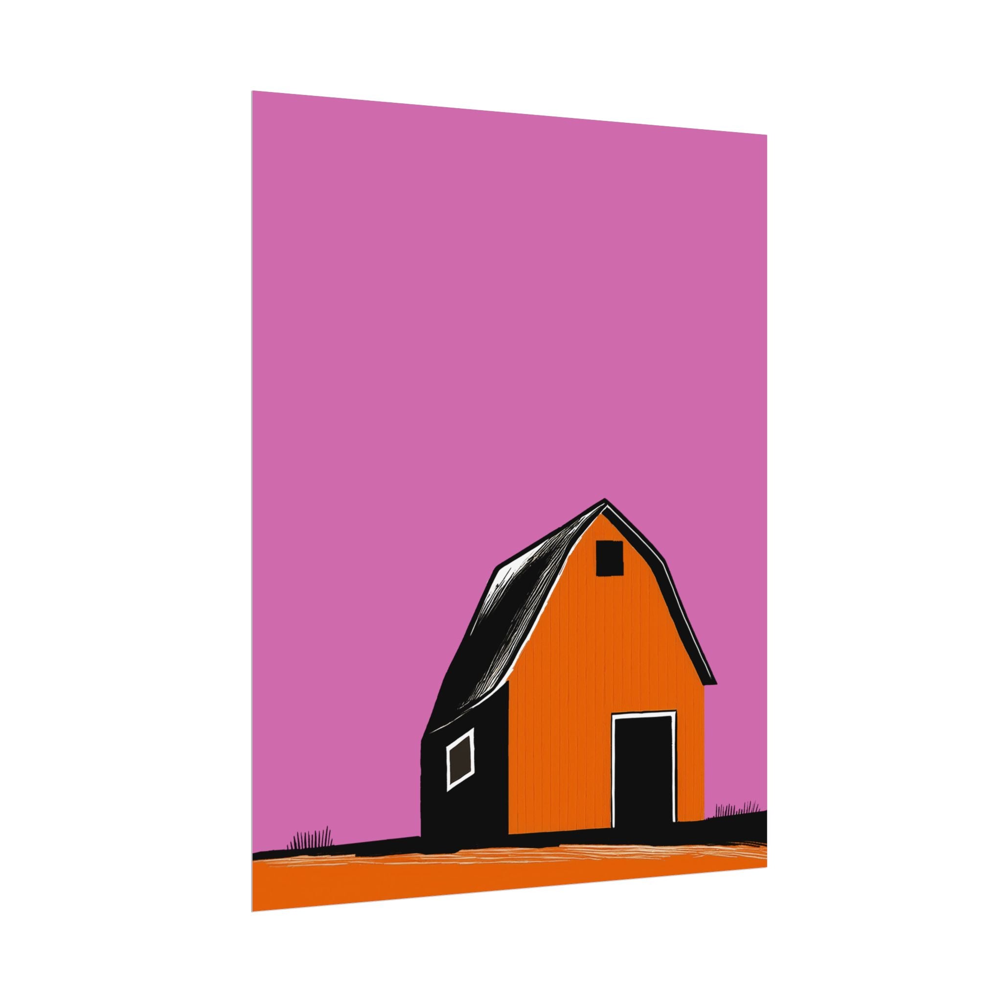 Midwest Modern Prairie Orange Barn Landscape Rolled Poster | Wall Art, Midwest Mod, Prairie, Landscape, Barn