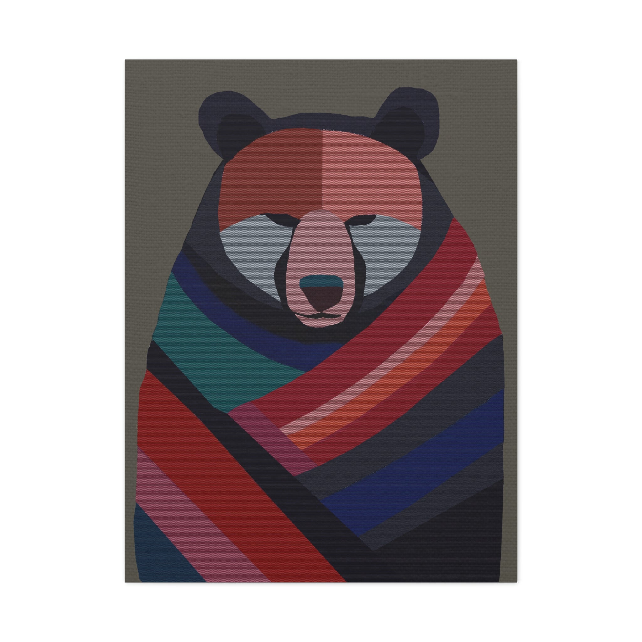 Midwest Mod Bear with Papoose Blanket Winter Print- Matte Canvas, Stretched, 1.25", holiday decor, winter, cozy, bears, blankets