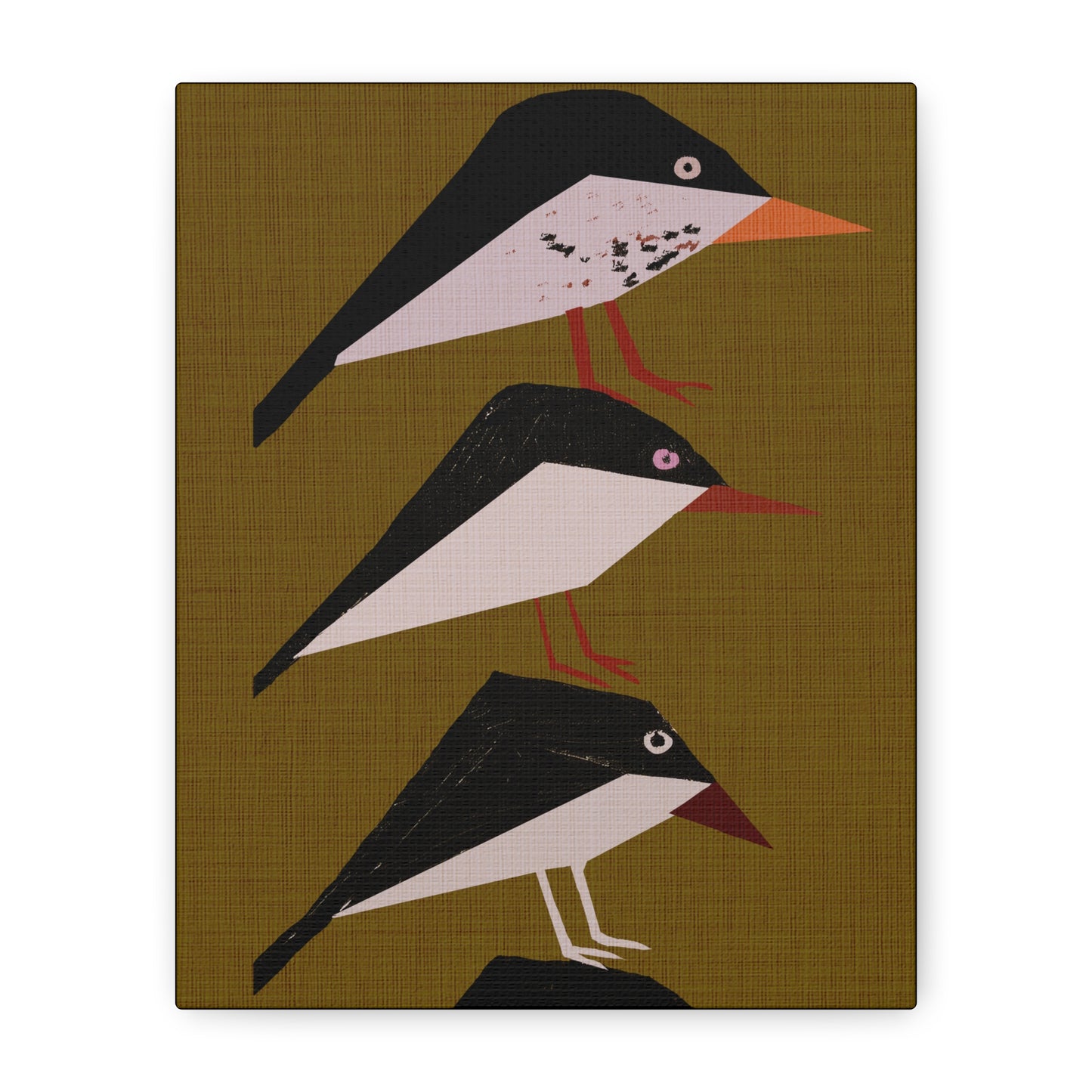 Midwest Modern Retro Stack of Birds In Yellow Art Print - Matte Canvas, Stretched, 1.25"