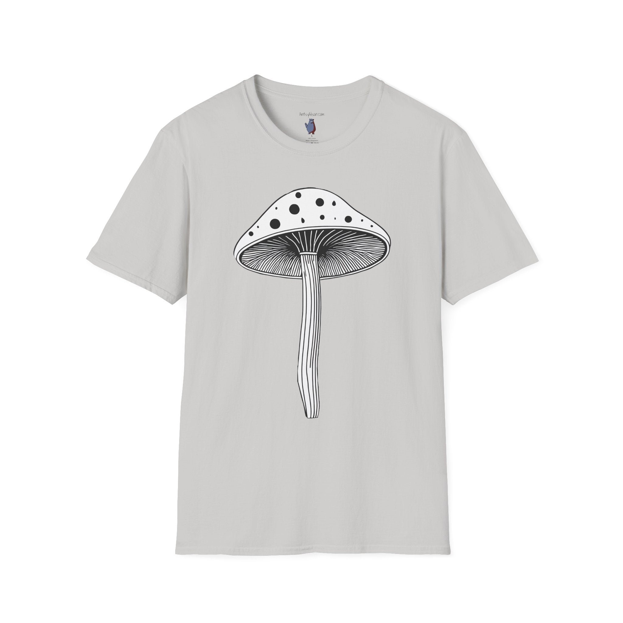 Black and White Mushroom Graphic Art Tee - 100% Cotton T-Shirt