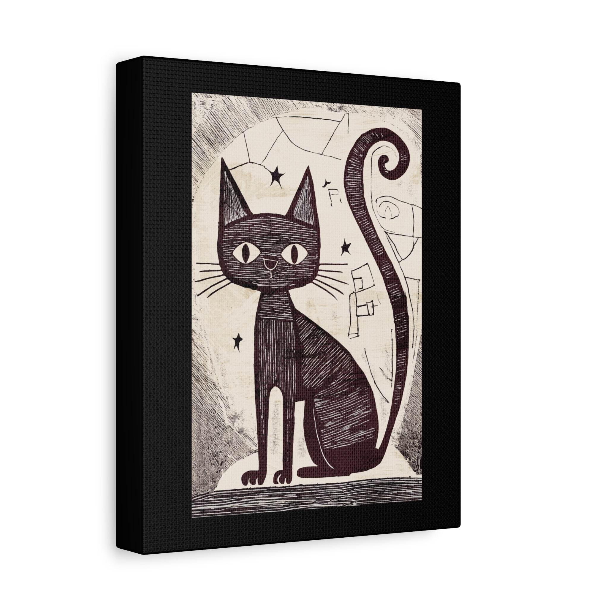 Abstract Black Cat Scratch Art Print - Matte Canvas, Stretched, 1.25"