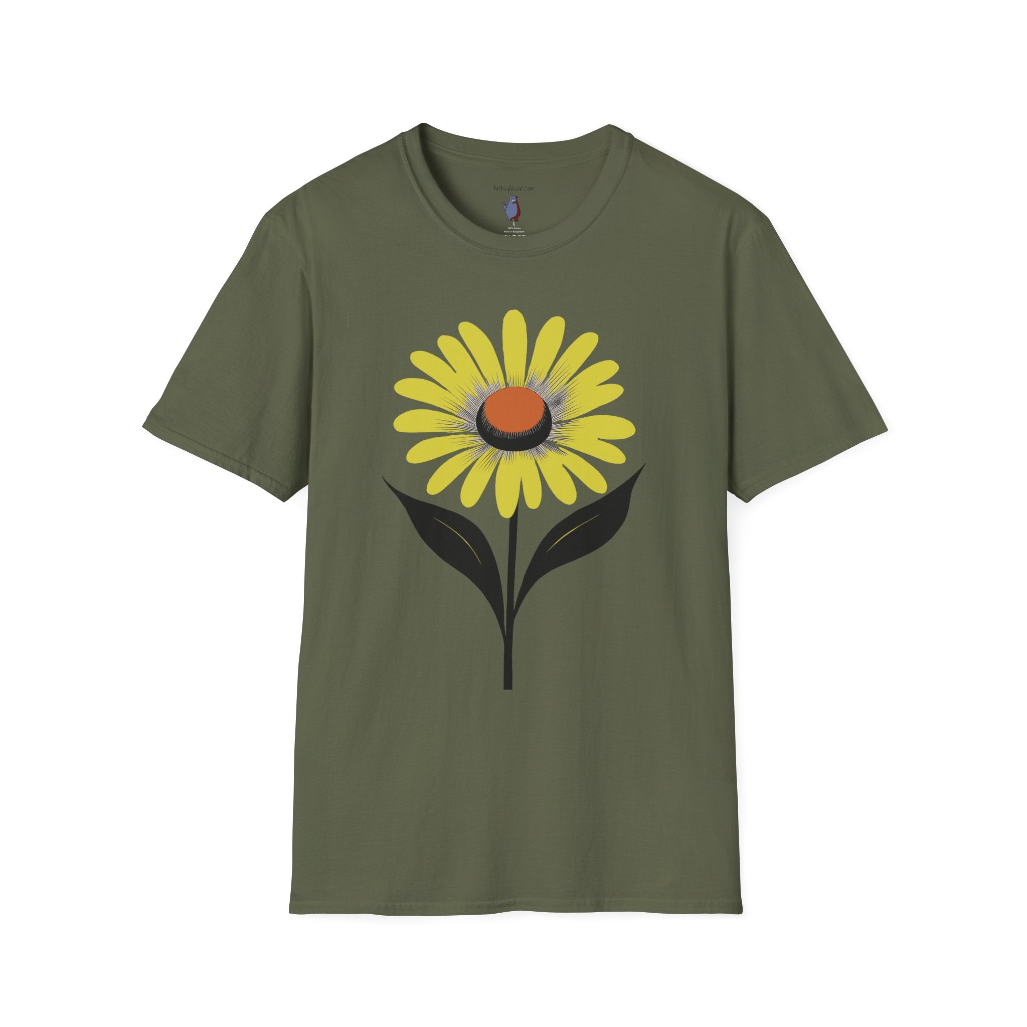 One Yellow Daisy Graphic Art Tee - 100% Cotton T-Shirt
