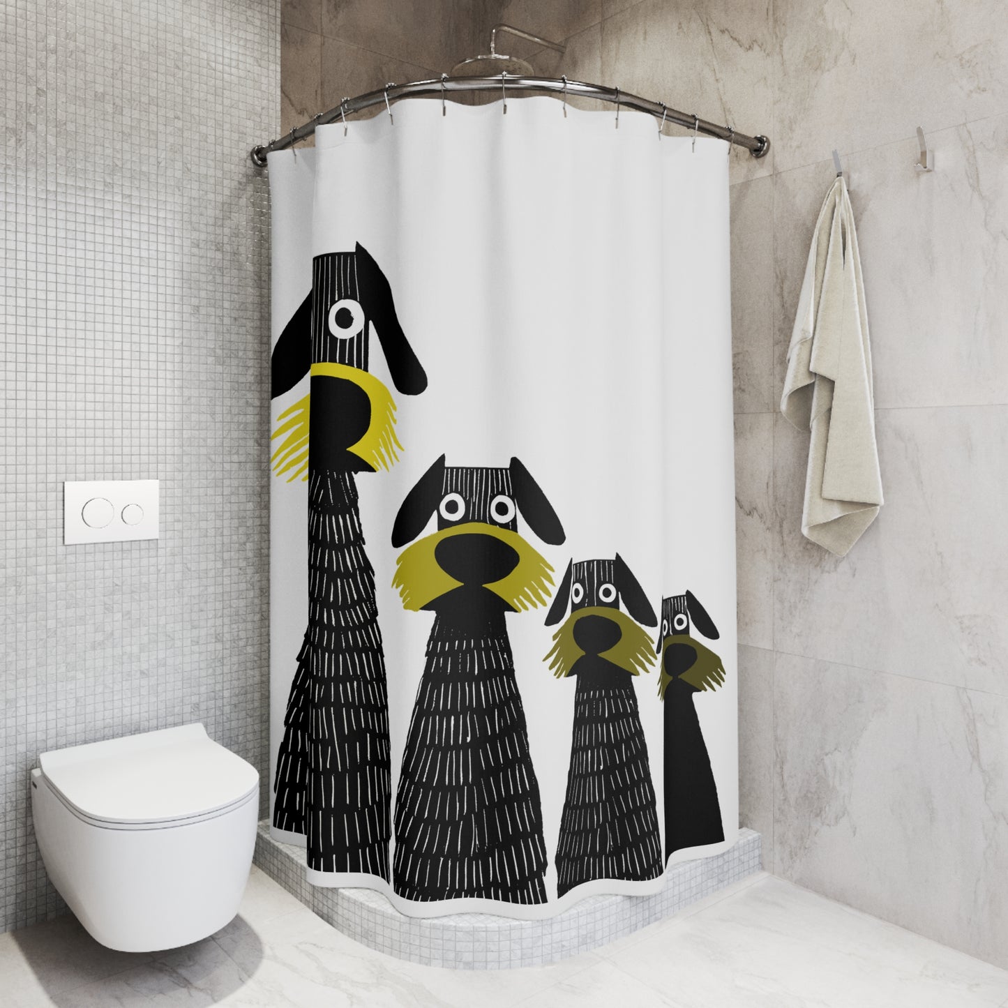 Retro Inspired Wide Eyed Dogs Shower Curtain Yellow Gradient