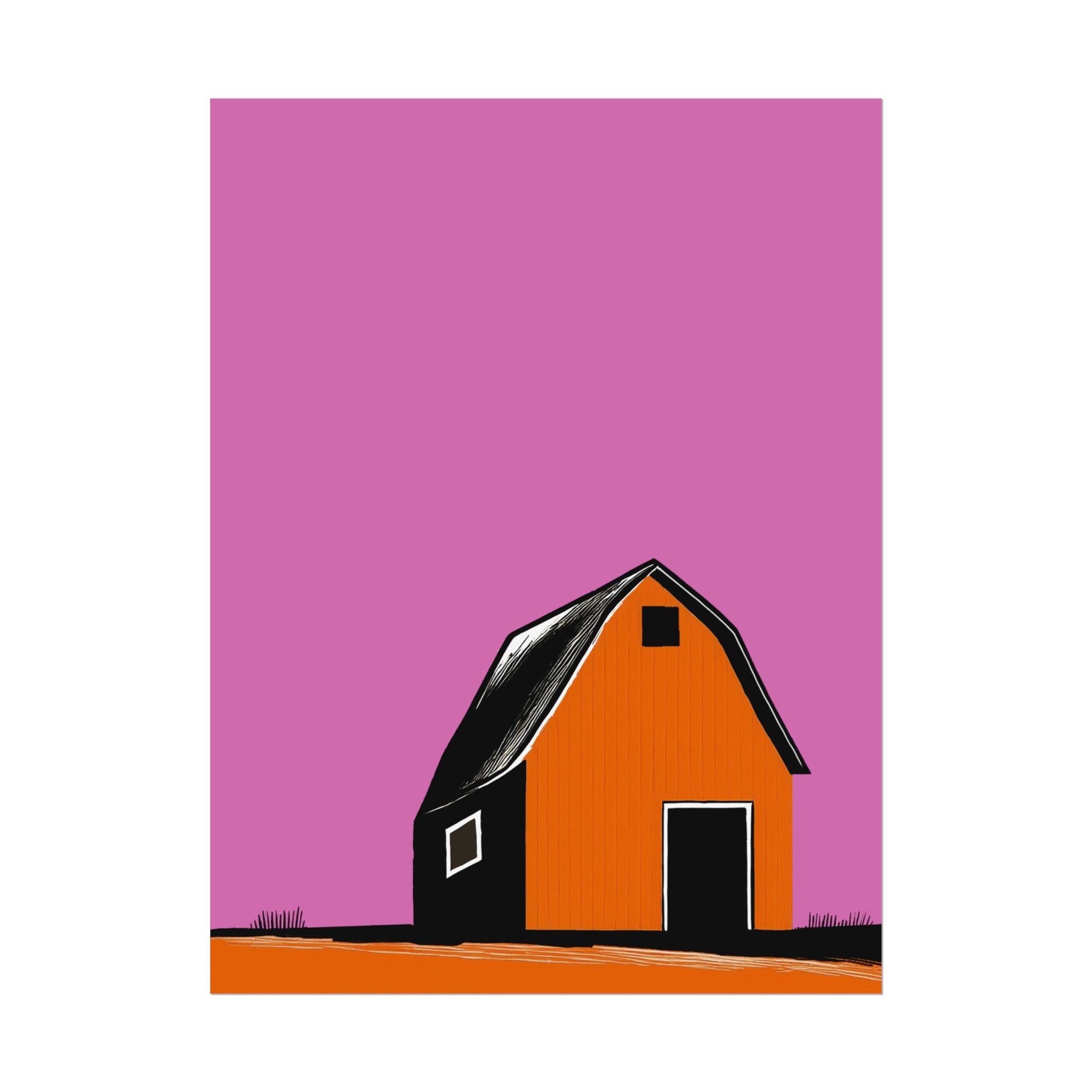 Midwest Modern Prairie Orange Barn Landscape Rolled Poster | Wall Art, Midwest Mod, Prairie, Landscape, Barn