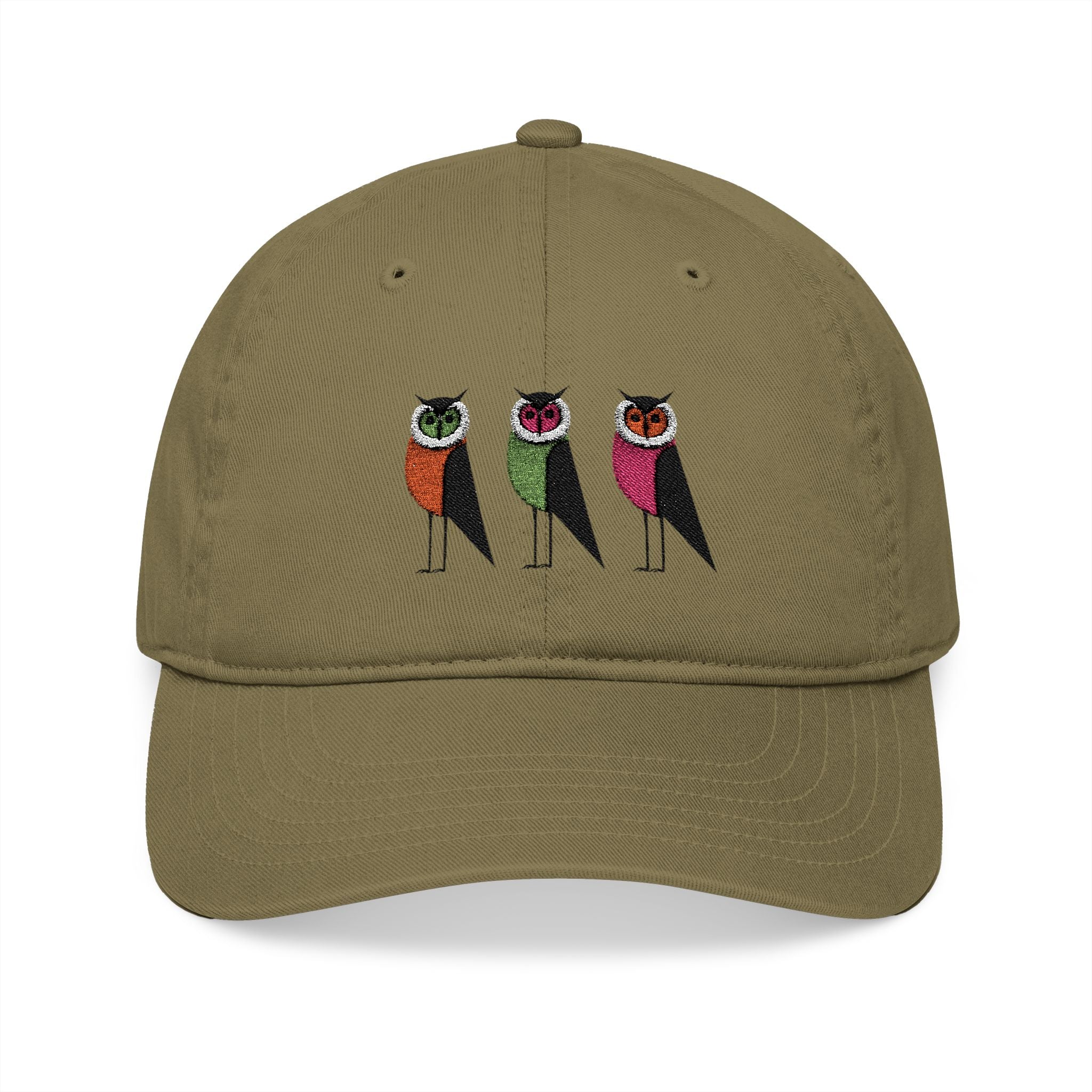 Embroidered Organic Baseball Cap - Midwest Modern Trio of Owls Design