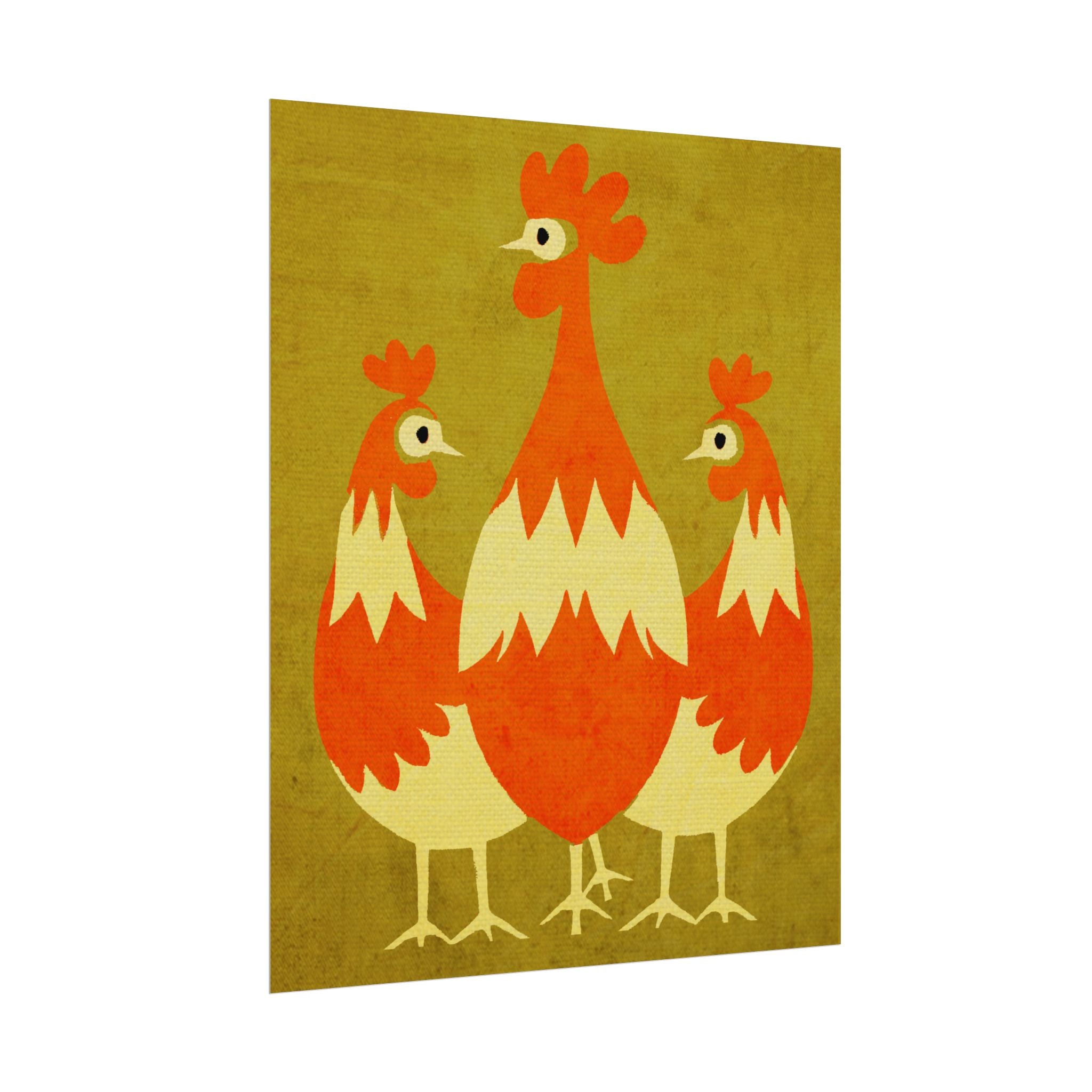 Midwest Modern Pop Art Chicken Trio Print Rolled Poster | Farmhouse Wall Art, Rustic Decor, Animal Print, Kitchen Decor, Gift For Chicken Lovers