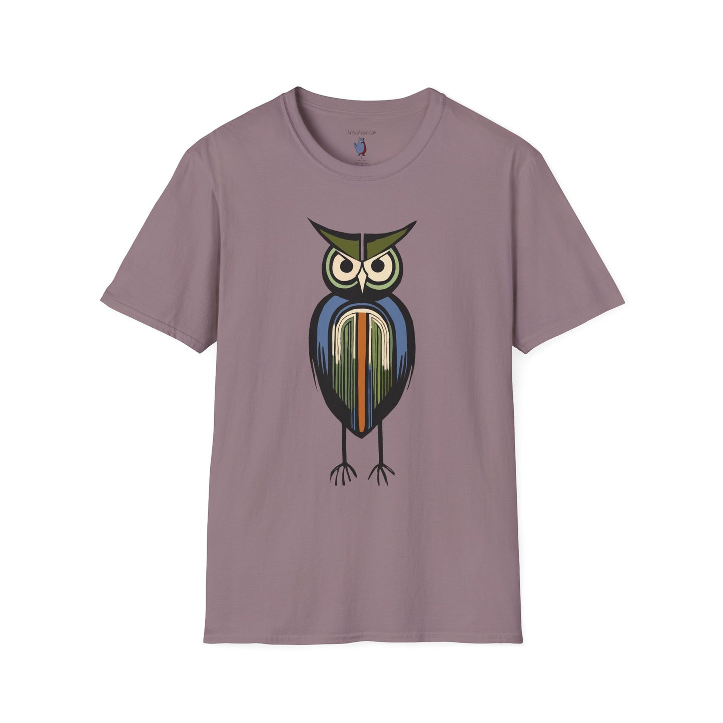 Midwest Modern Serious Striped Owl Graphic Art Tee - 100% Cotton T-Shirt