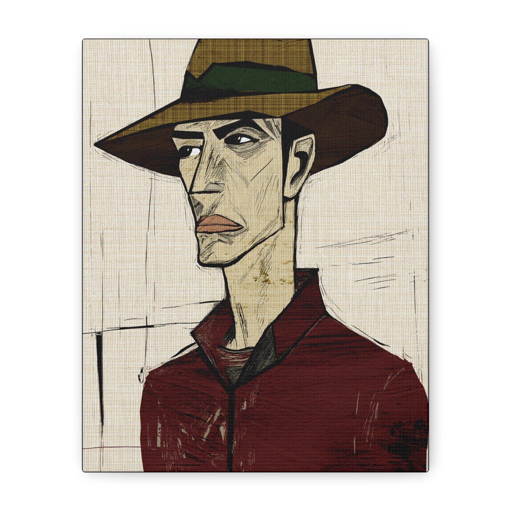 Abstract Cowboy Portrait Collaborative Modern Art Print Number Two - Matte Canvas, Stretched, 1.25"