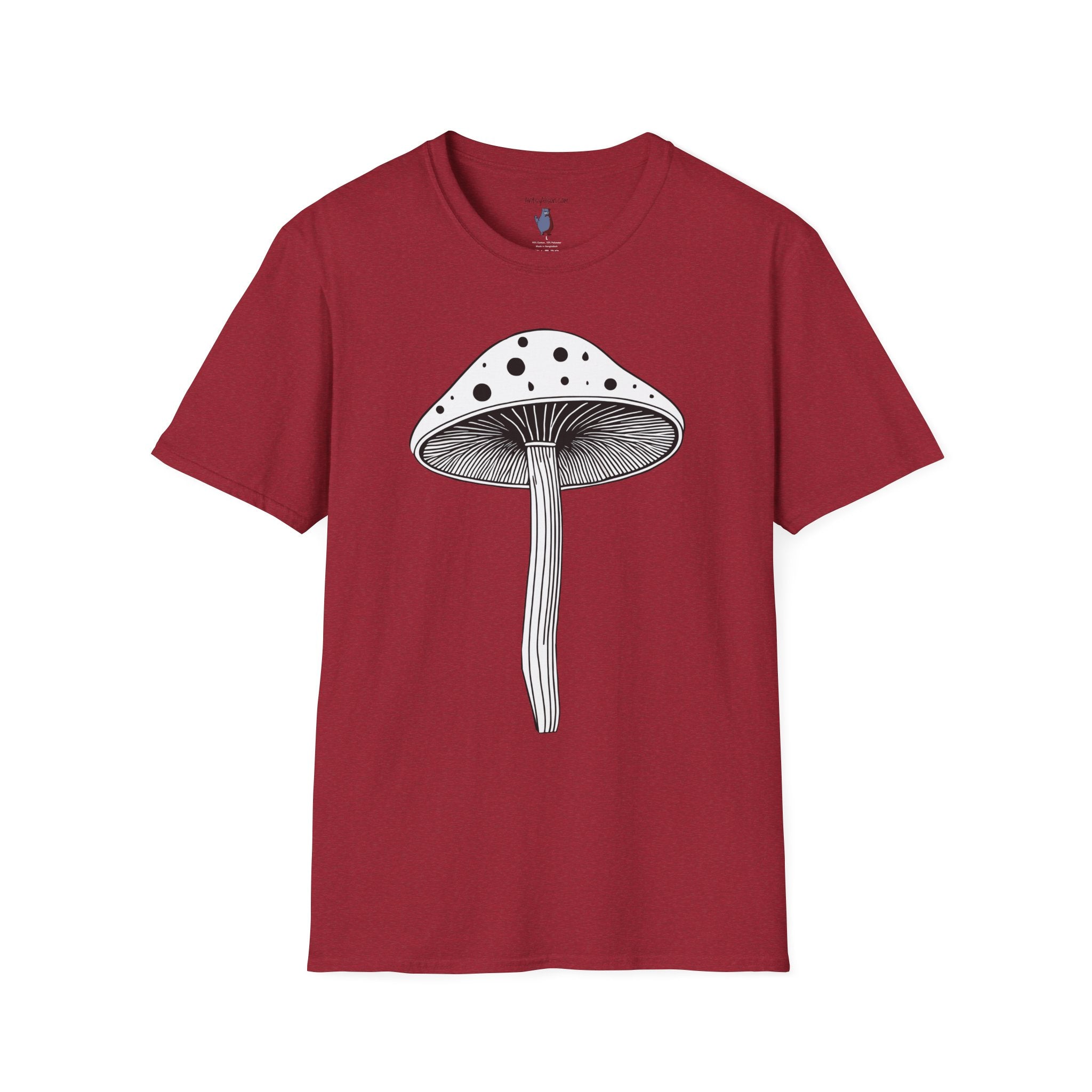 Black and White Mushroom Graphic Art Tee - 100% Cotton T-Shirt