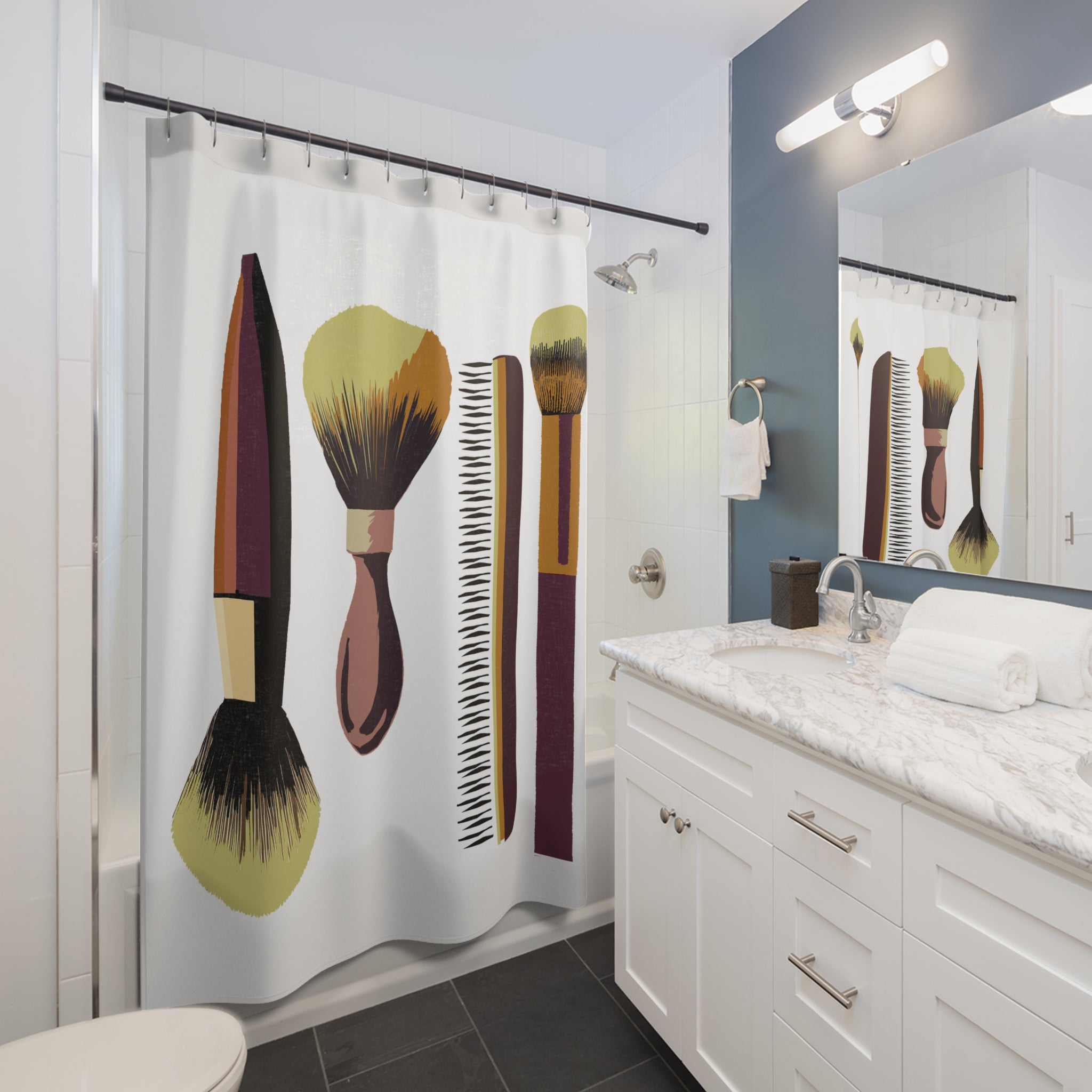 Modern Graphic Make Up Brush Brushes Shower Curtain