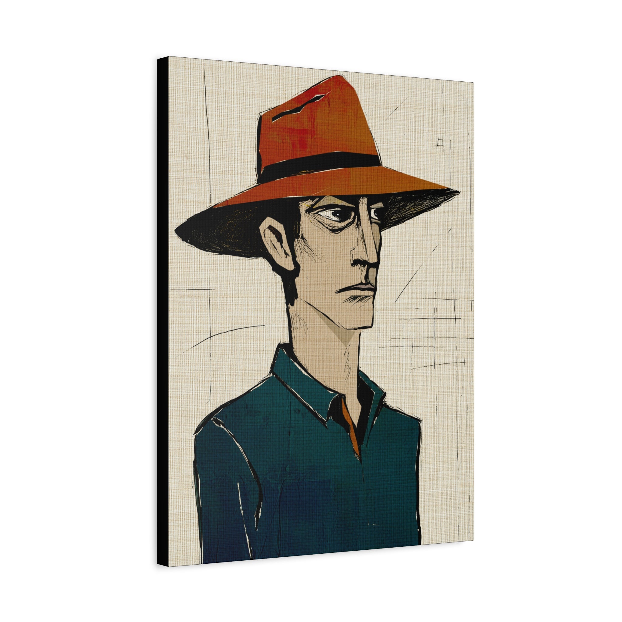 Abstract Cowboy Portrait Collaborative Modern Art Print Number One - Matte Canvas, Stretched, 1.25"