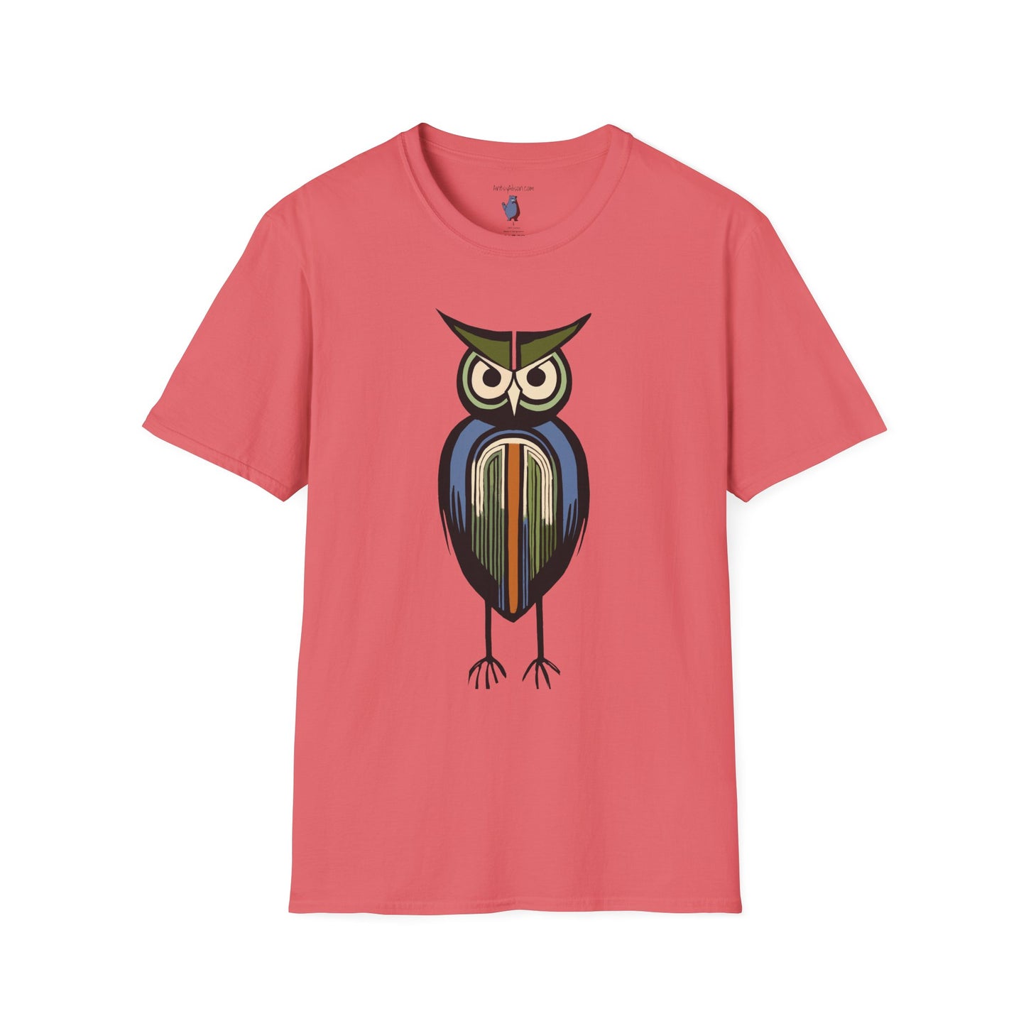 Midwest Modern Serious Striped Owl Graphic Art Tee - 100% Cotton T-Shirt