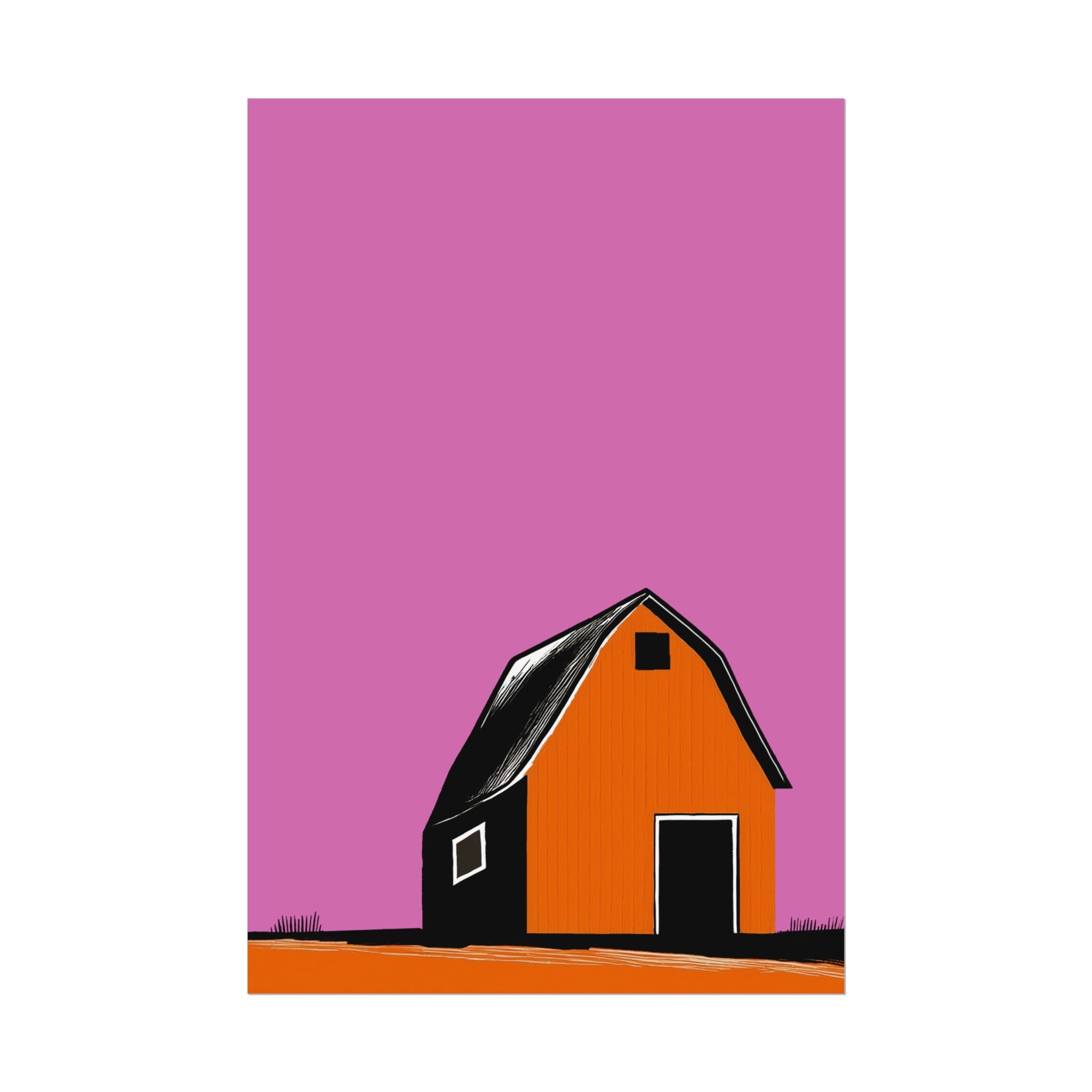 Midwest Modern Prairie Orange Barn Landscape Rolled Poster | Wall Art, Midwest Mod, Prairie, Landscape, Barn