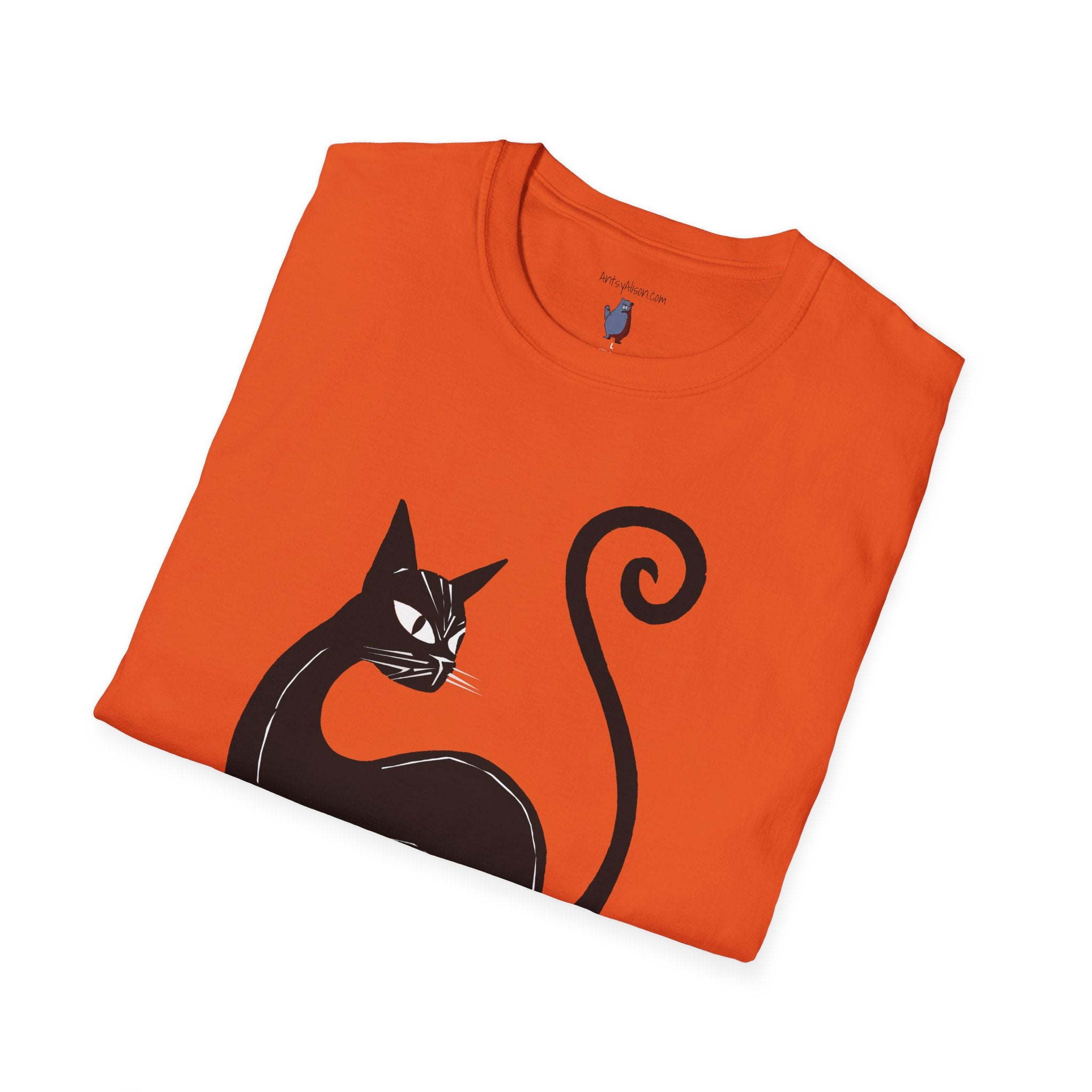 Black Cat with an Attitude Graphic Art Tee - 100% Cotton T-Shirt