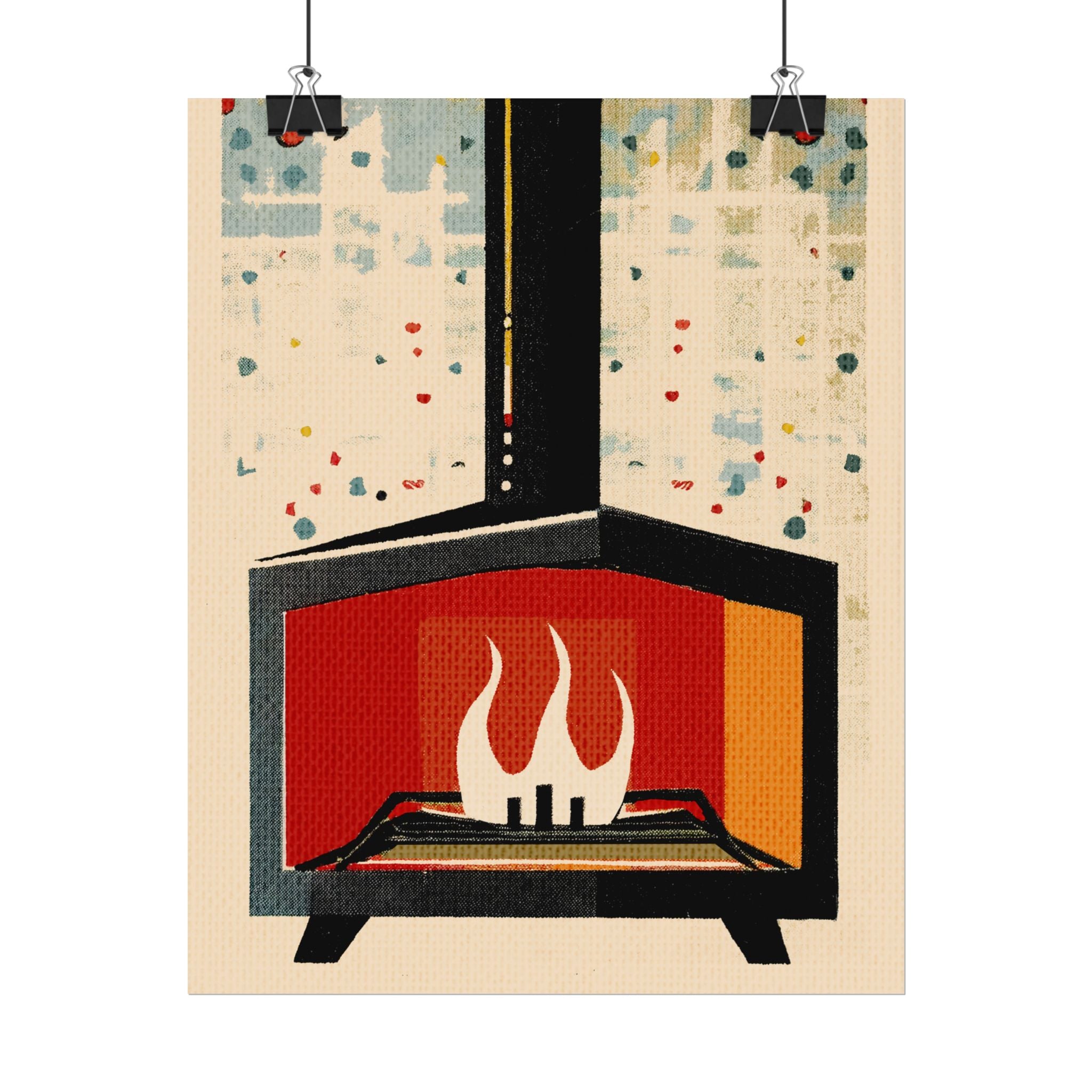 Mid Century Modern Fireplace Art Print Rolled Poster | Wall Art, Midwest Mod