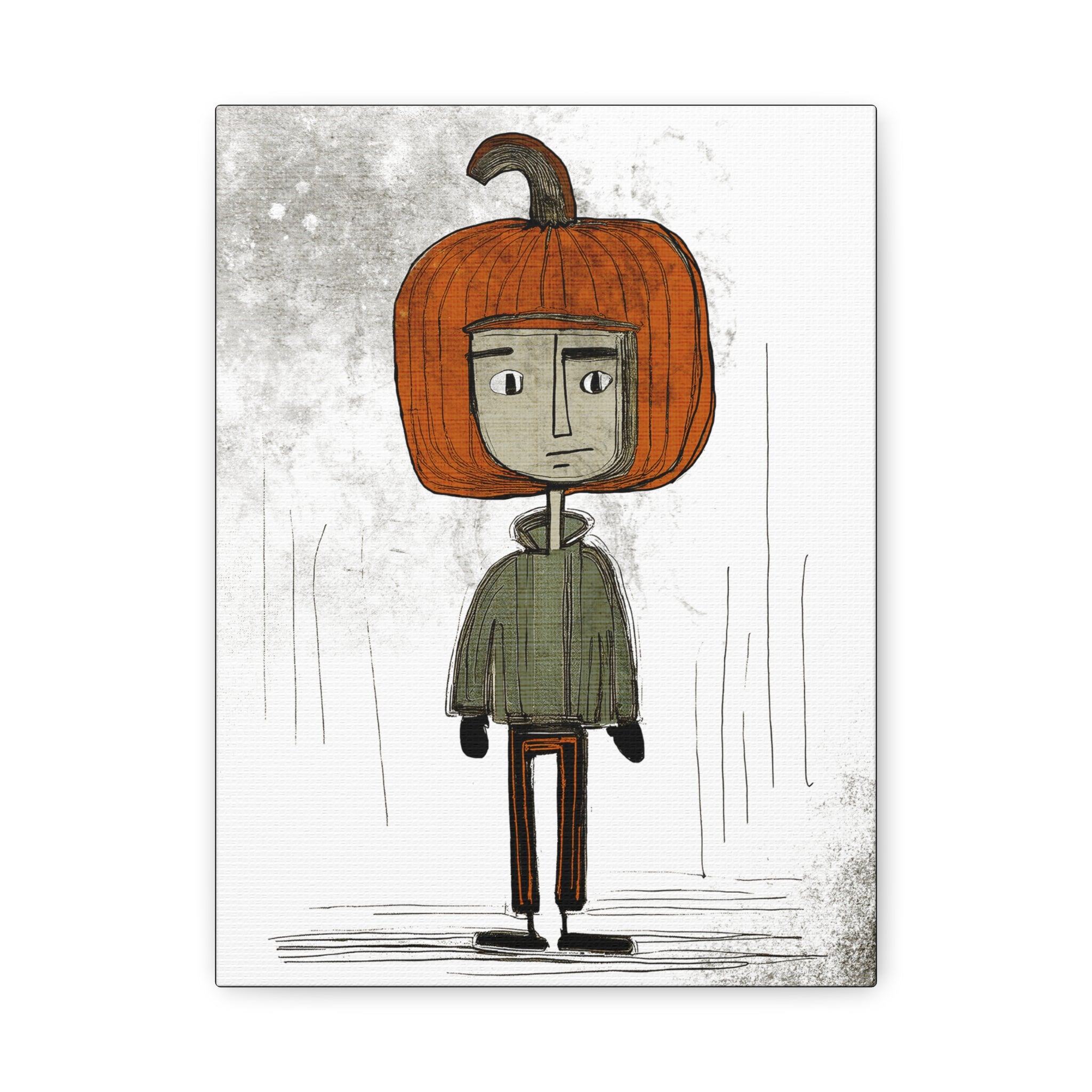 Halloween Seasonal Midwest Mod Pumpkin Boy #3 Art Print  - Matte Canvas, Stretched, 1.25"