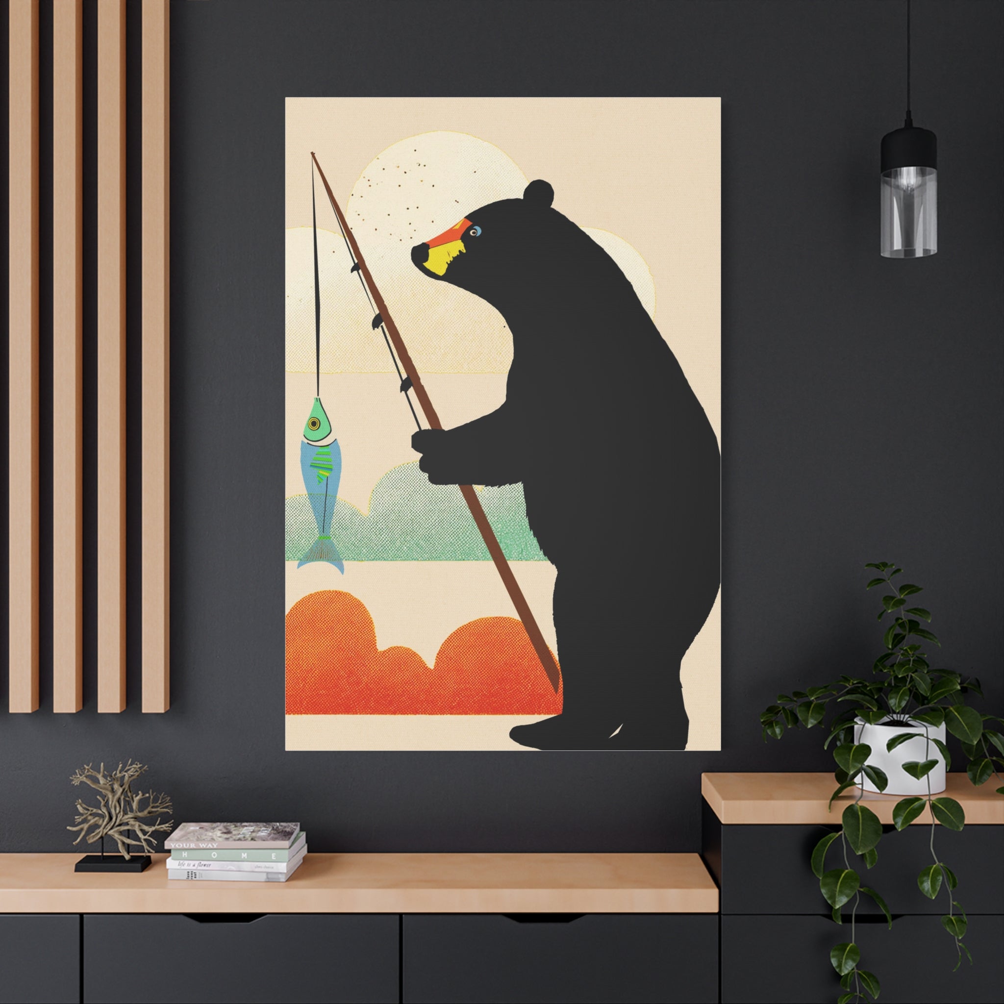 Fishing Bear with Catch Graphic Art Print - Matte Canvas, Stretched, 1.25"