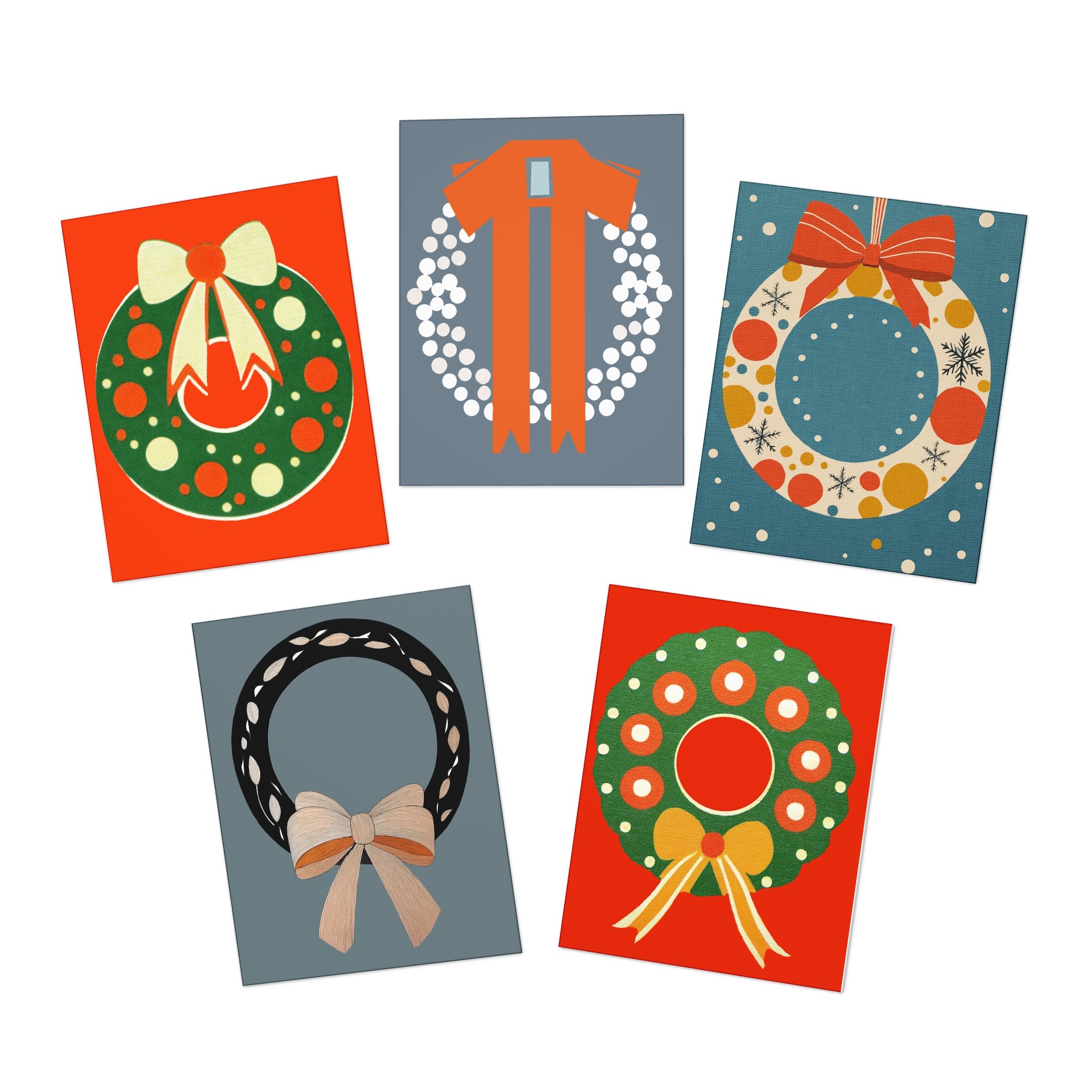 Festive Multi-Design Holiday Wreaths Greeting Card (5-Pack) - Christmas & Holiday Collection