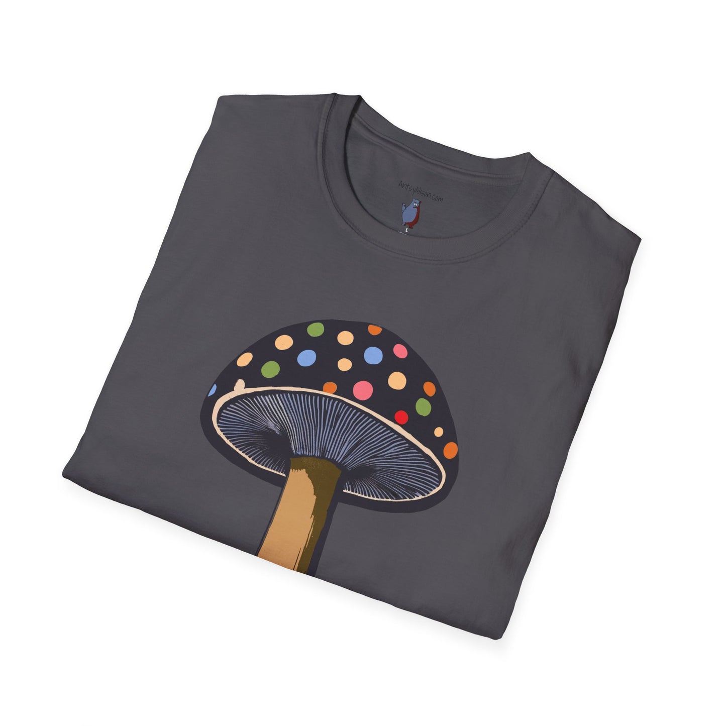 Multi Color Polka Dot Mushroom Graphic Art Tee - 100% Cotton T-Shirt