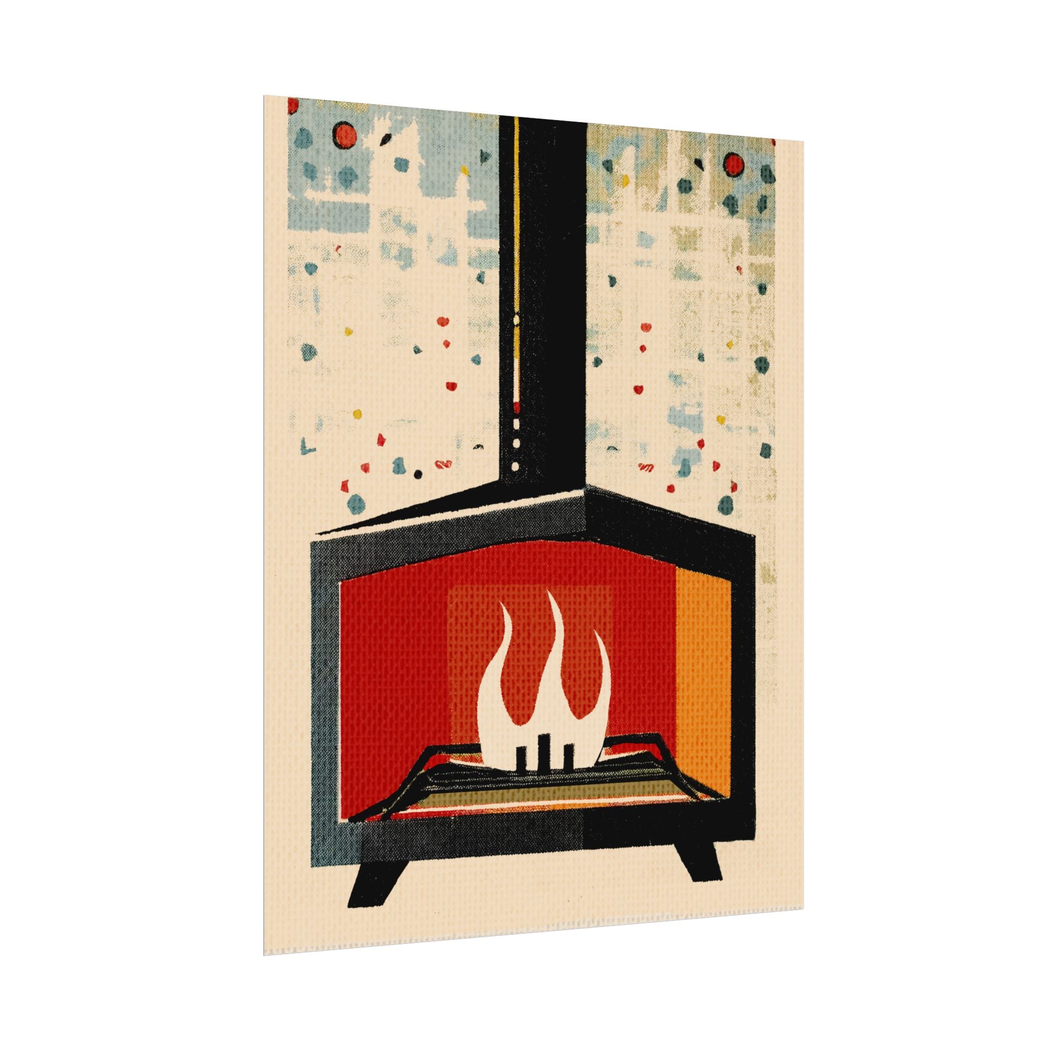Mid Century Modern Fireplace Art Print Rolled Poster | Wall Art, Midwest Mod