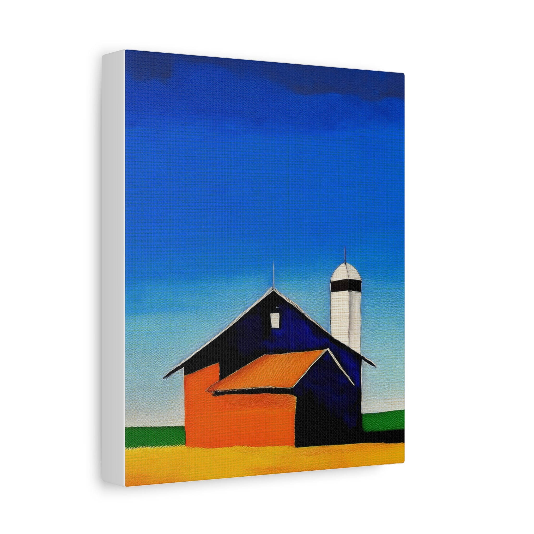 Midwest Modern Prairie Pop Art Barn with Silo Landscape - Matte Canvas, Stretched, 1.25"