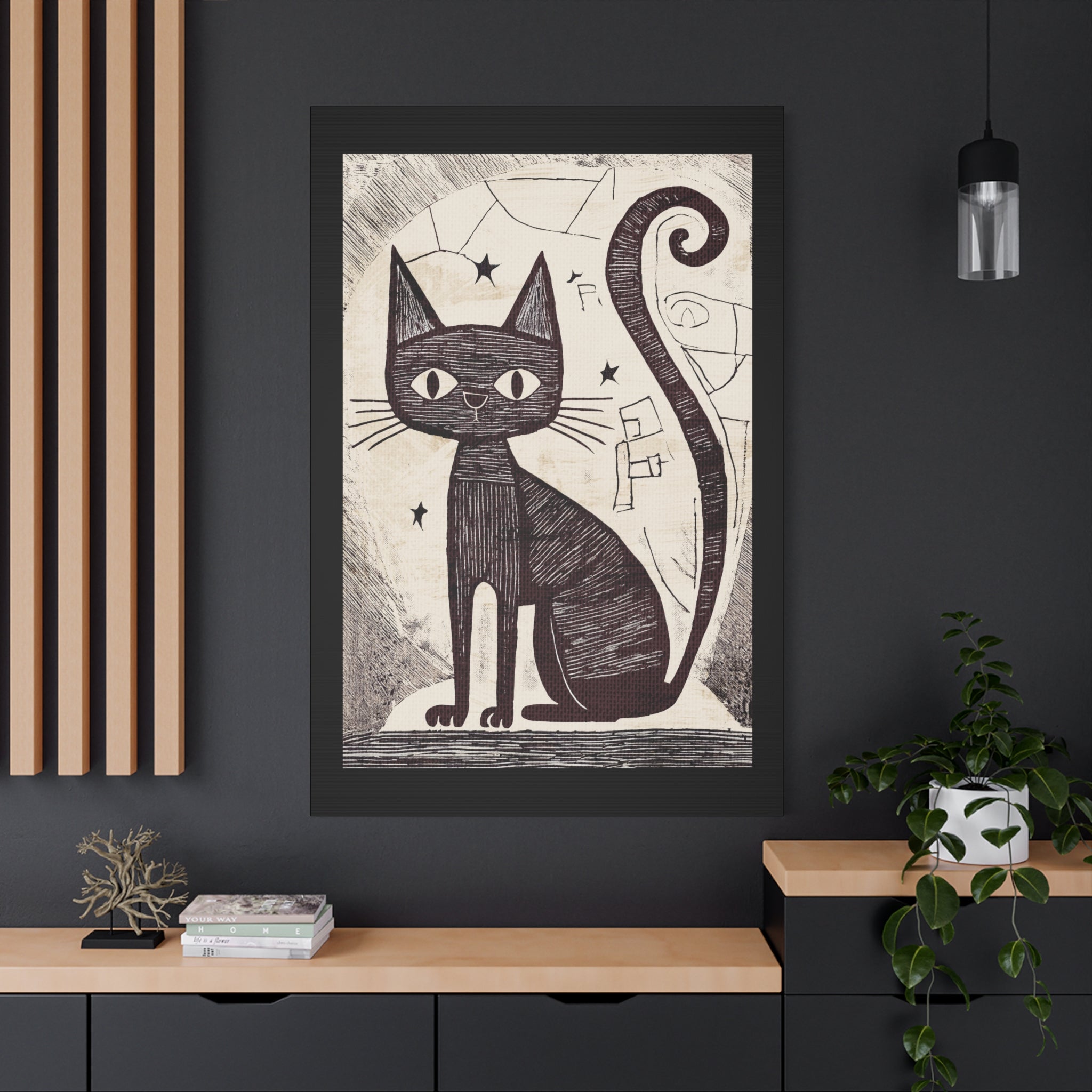 Abstract Black Cat Scratch Art Print - Matte Canvas, Stretched, 1.25"