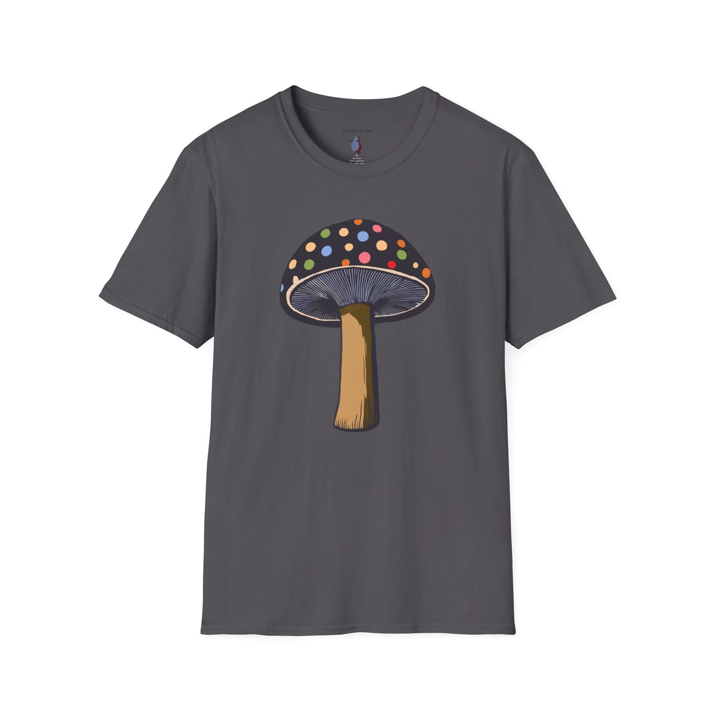 Multi Color Polka Dot Mushroom Graphic Art Tee - 100% Cotton T-Shirt