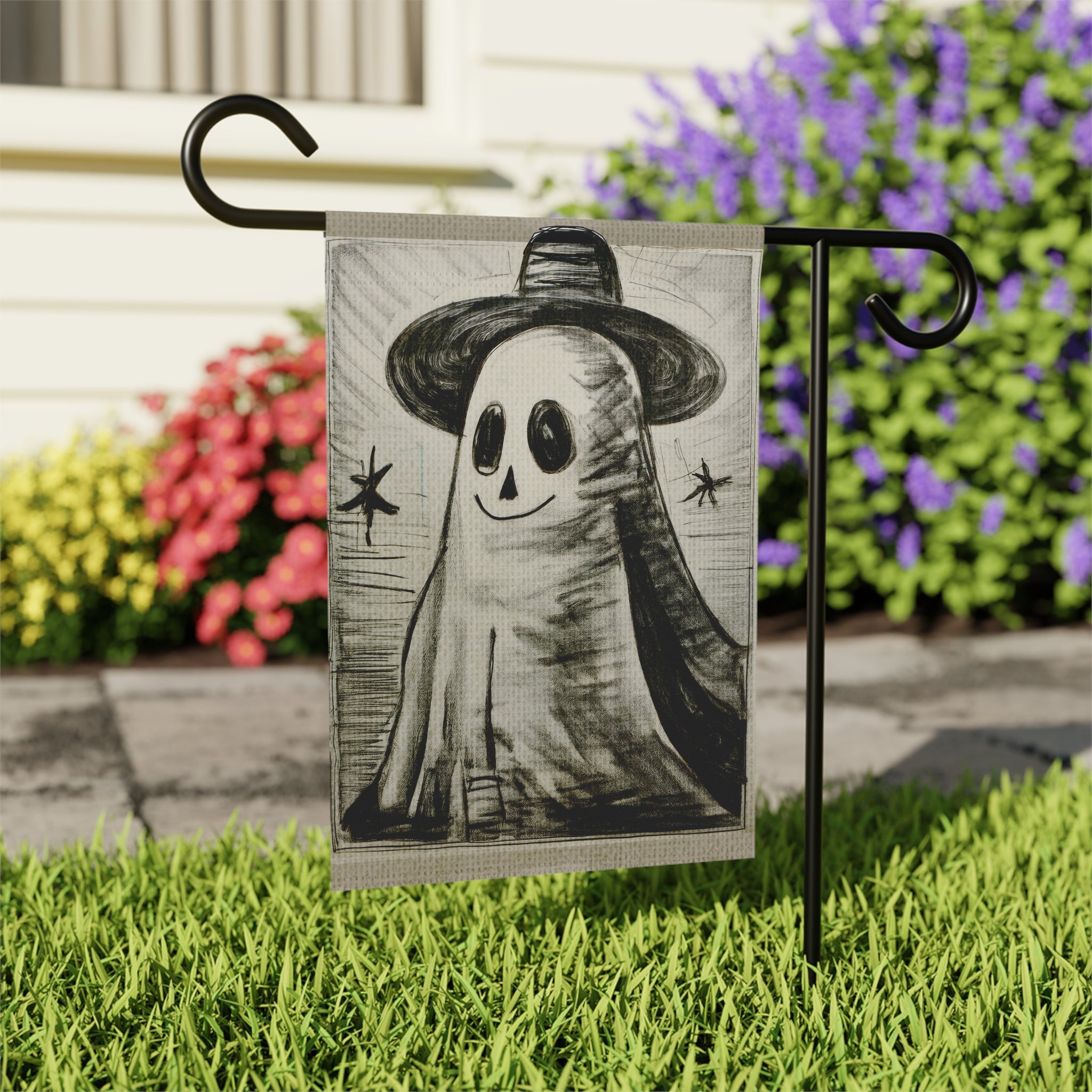 Halloween Seasonal Midwest Mod Happy Ghost Art Whimsical Yard Decoration, Unique Home & Garden Decor, Outdoor Signs, Fun Garden Art